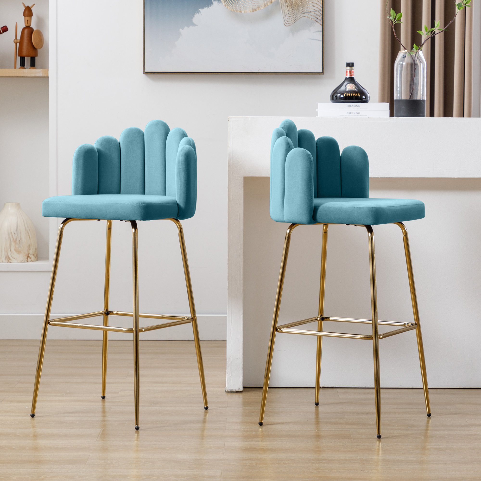 REDOM Barhocker Moderne Freizeitstühle, Polsterstuhl Blütenblätterstühle (2 St), geeignet für Restaurants und Bars Tiffany-Blau