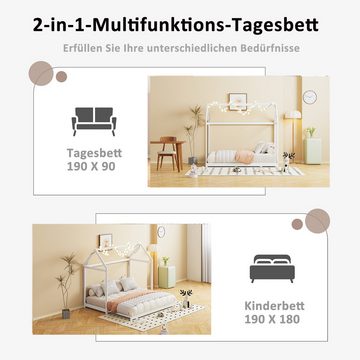 Ulife Kinderbett Ausziehbares Schlafsofa, 90/180 x 190 cm, Massivholzbettgestell mit Lattenrost Einzelbett Gästebett