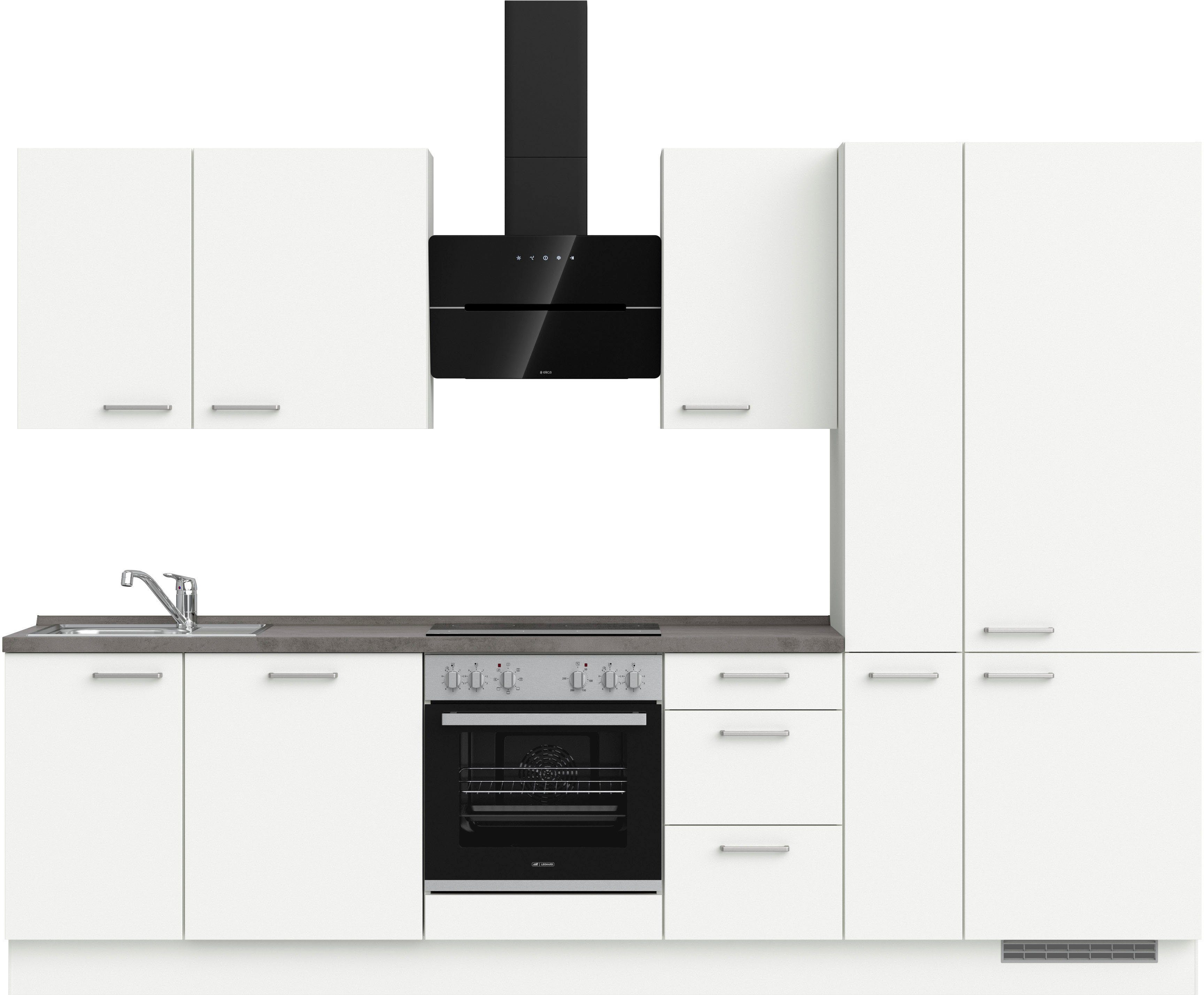 Front: Alpinweiß supermatt | Korpus: Alpinweiß | Arbeitsplatte: Beton Schiefergrau Nachbildung