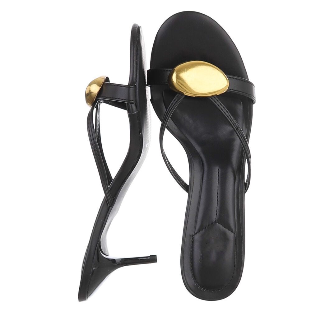 Ital-Design Elegante Damen Sandalen mit goldenem Detail für Anlässe Pantolette (91116961) Pfennig-/Stilettoabsatz Sandalen & Sandaletten in Schwarz