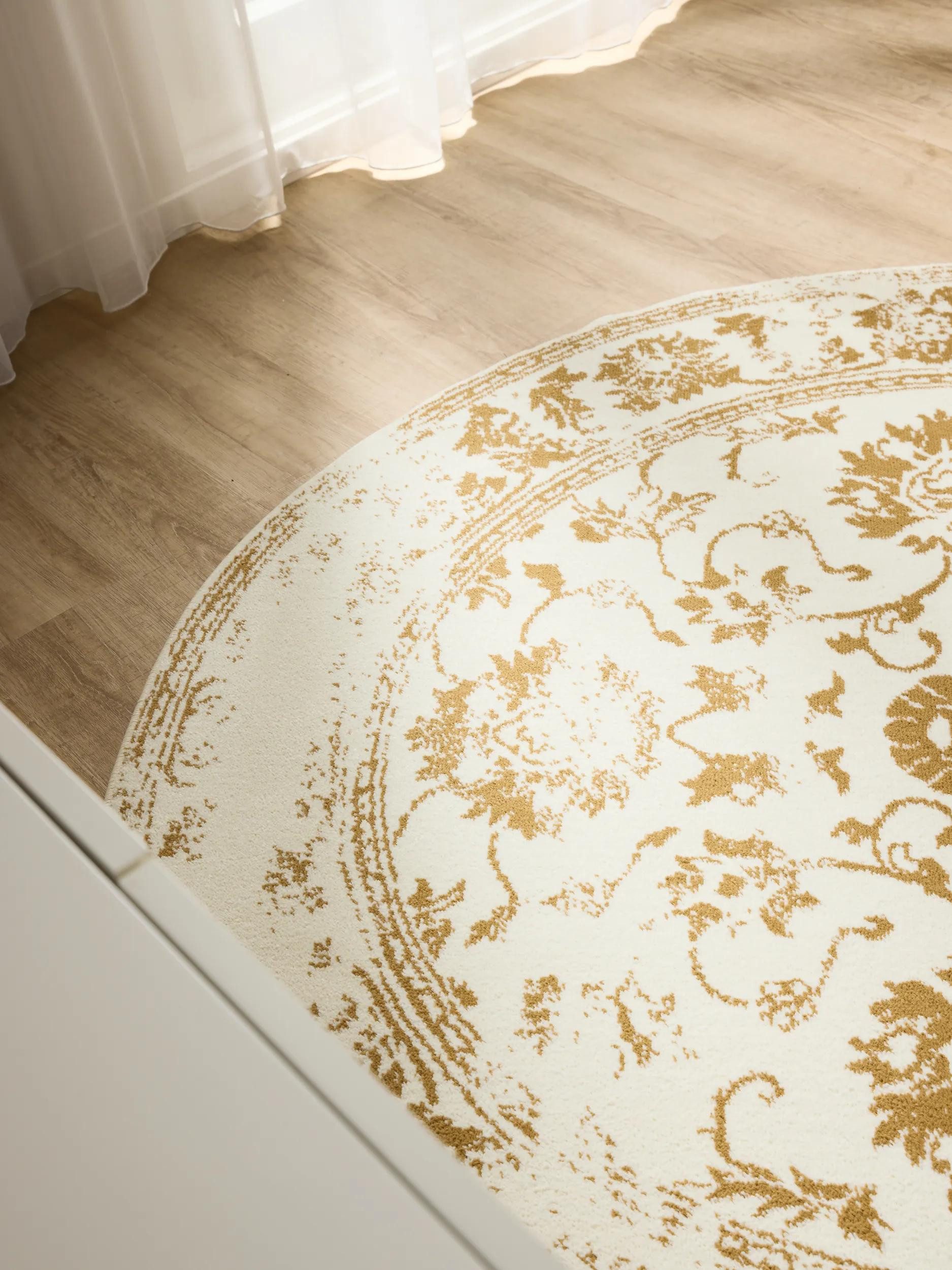 benuta Teppich Suki, rund, Höhe: 6 mm, Vintage-Look, Kurzflor, Retro Teppich Wohnzimmer, Schlafzimmer