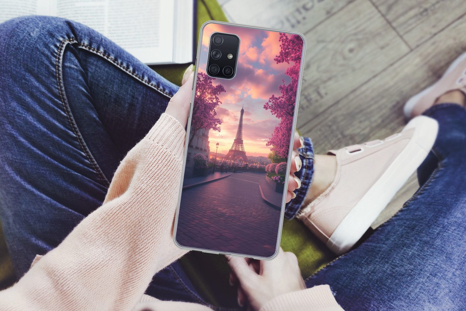 MuchoWow Handyhülle für Samsung Galaxy A51 Eiffelturm - Paris - Rosa, Smartphone-Bumper, Print, Handy Schutzhülle Dünn