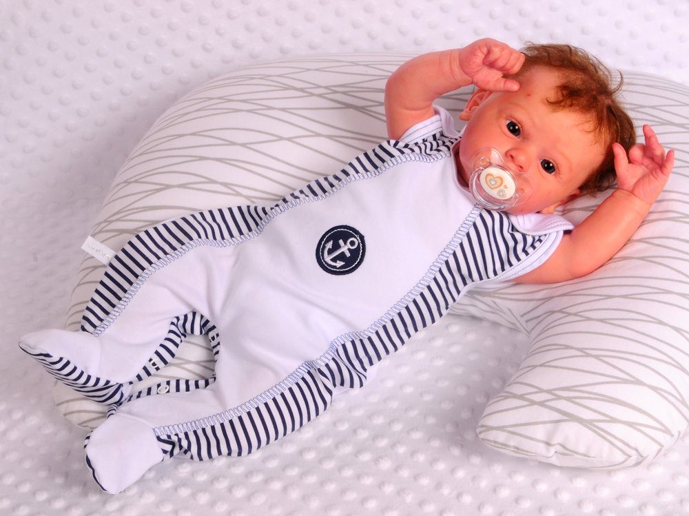 La Bortini Strampler, Jäckchen & Mütze Strampler Mütze und Hemdchen Set Baby Anzug gestreift mit Anker aus reiner Baumwolle, 44 50 56 62 68 74 80