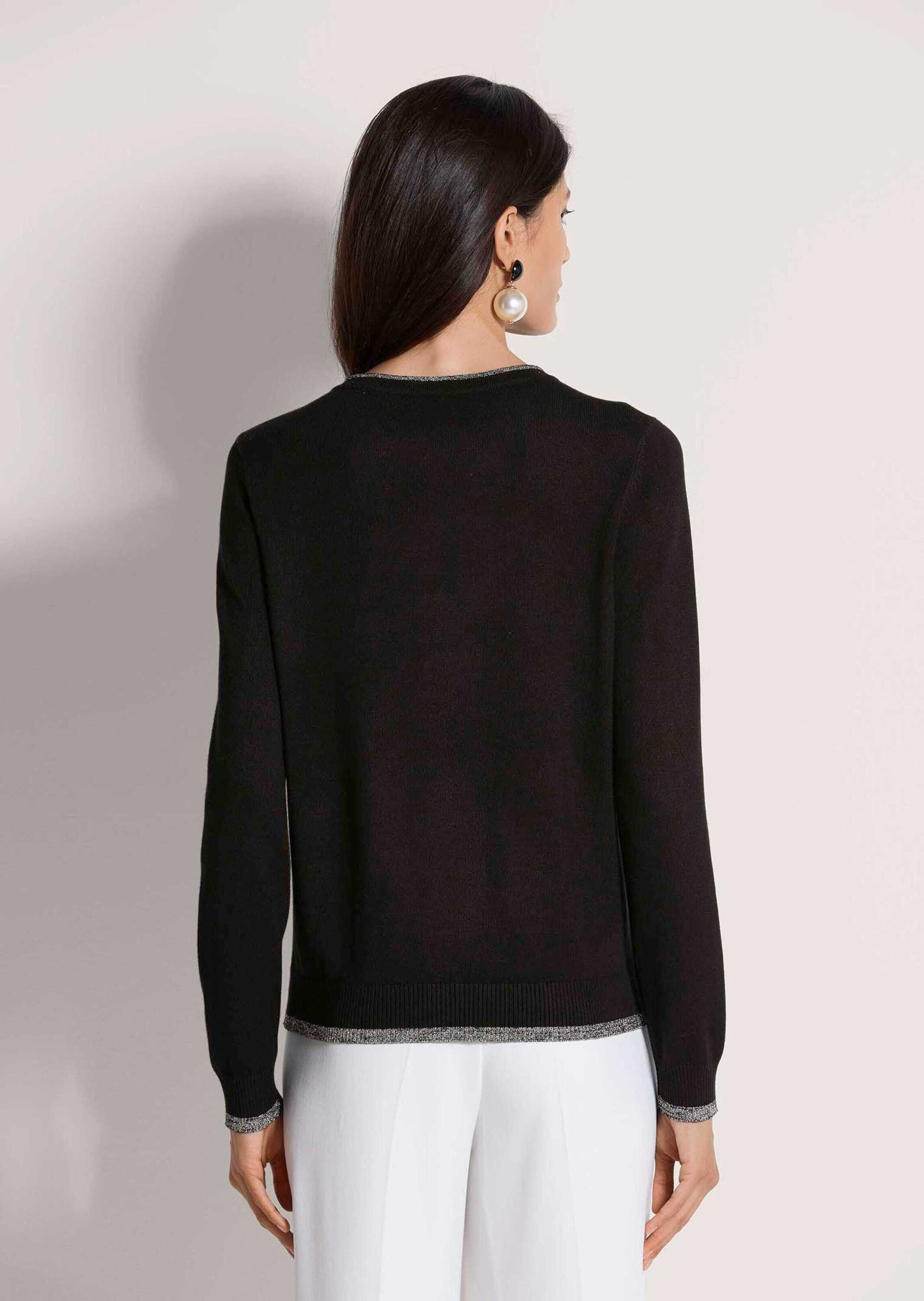 MADELEINE Strickjacke Lockere Feinstrick-Jacke mit Kontrasten Langarm Cardigan aus Viskose-Mix, Rundhalsausschnitt