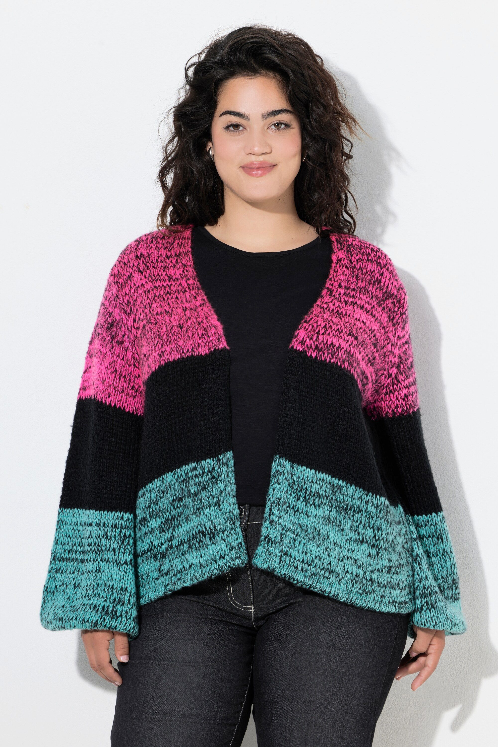 Strickjacke Strickjacke offen Straight Fit Streifen