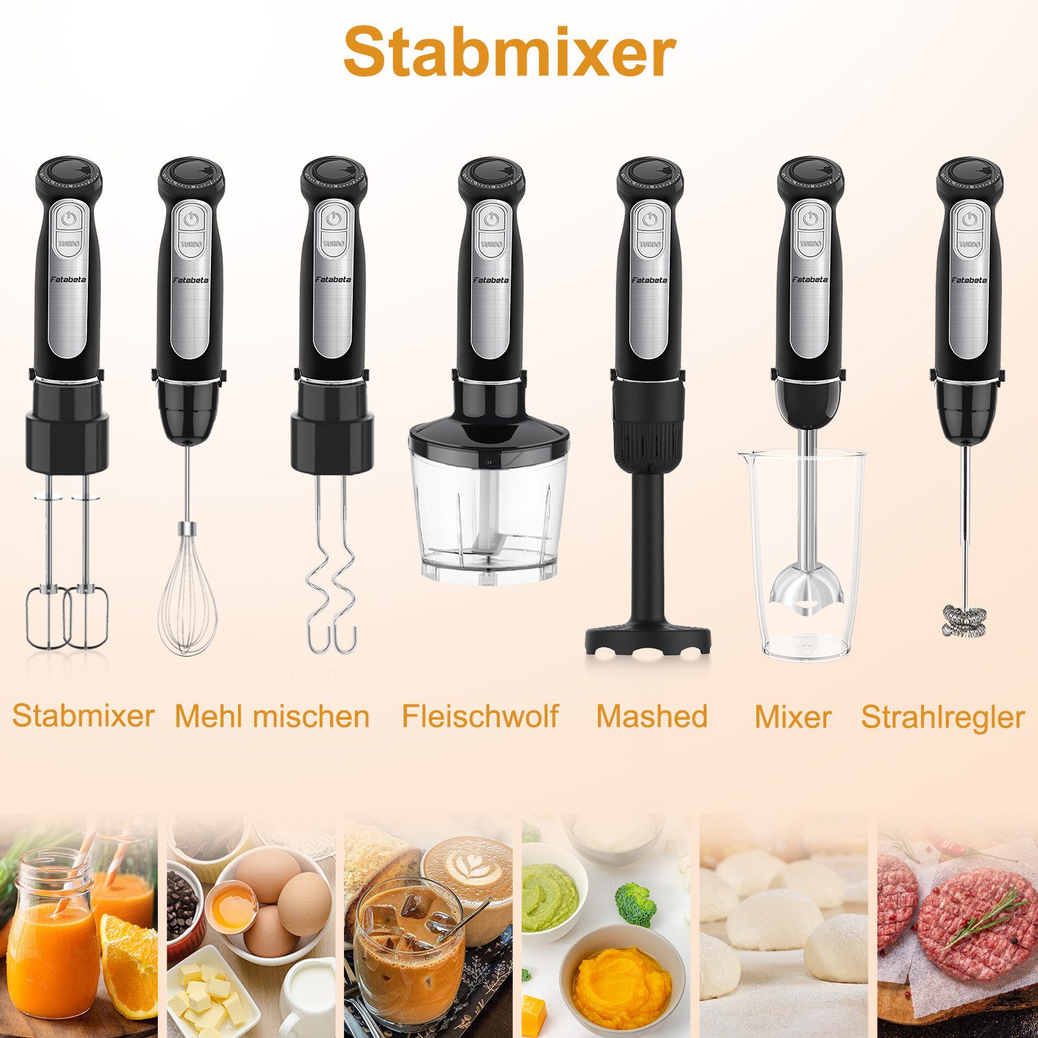 7MAGIC Stabmixer 9-in-1 Elektrischer Stabmixer mit 21 Geschwindigkeitsstufen + Turbo, 1100,00 W, Edelstahl Mixstab Set, Pürierstab, Zerkleinerer, Schlagbesen – Bild 4 von 5