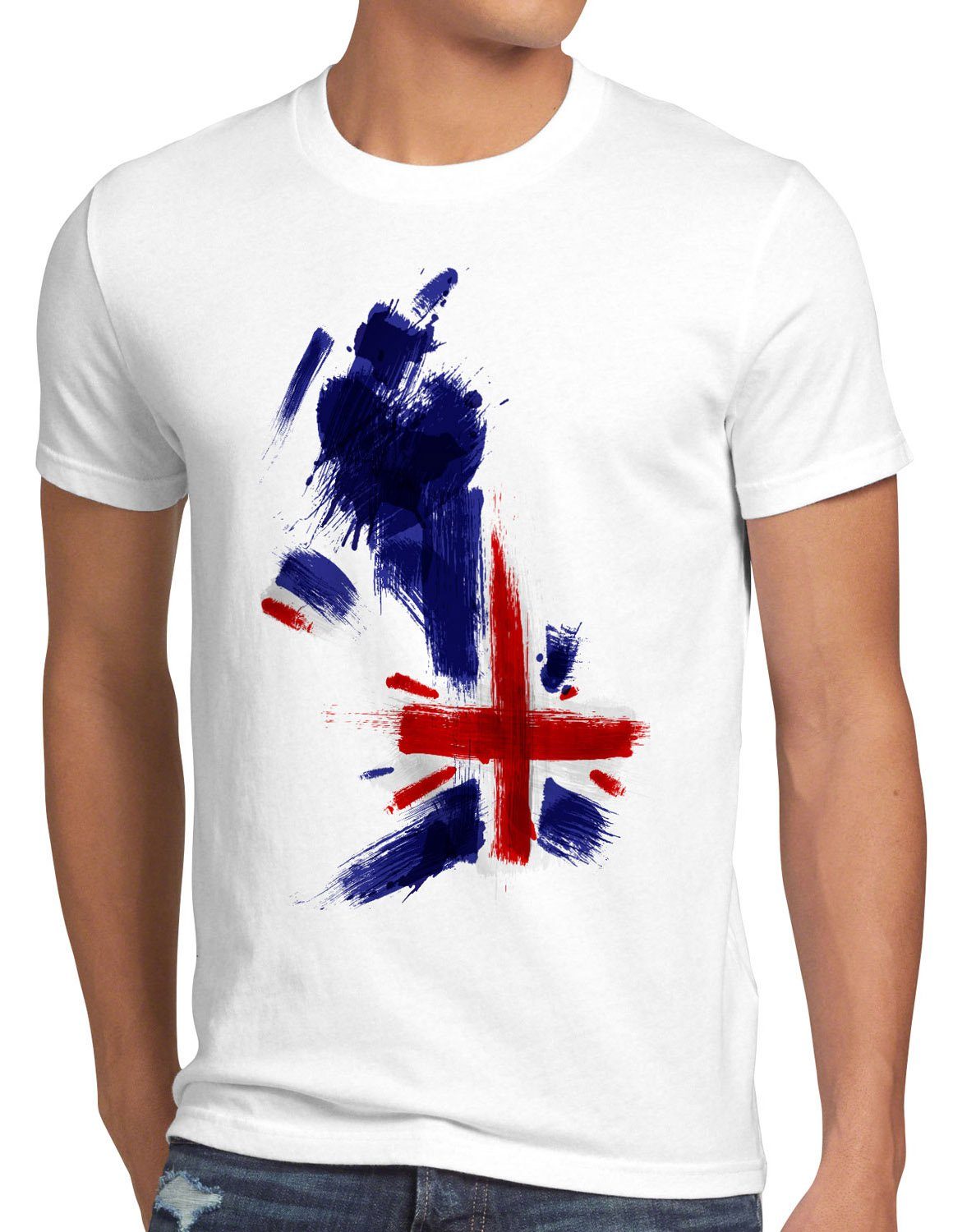 style3 Print-Shirt Herren T-Shirt Flagge England Fußball Sport Great Britain WM EM Fahne weiß