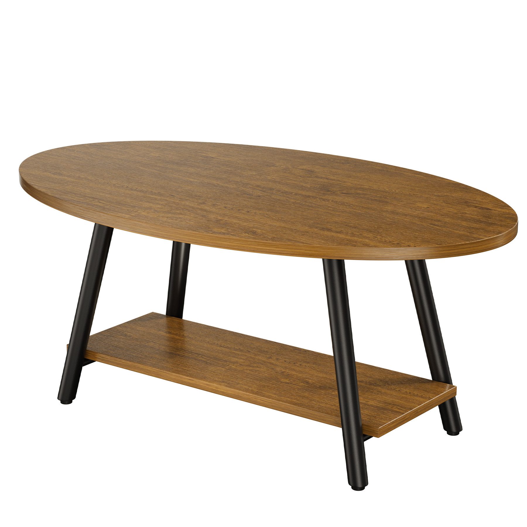 HawthyHome Couchtisch ovaler 2-stöckiger Beistelltisch mit Stauraum, 101 x 60 cm (1-St), Moderner Massivholztisch, ideal für Wohnzimmer und Schlafzimmer