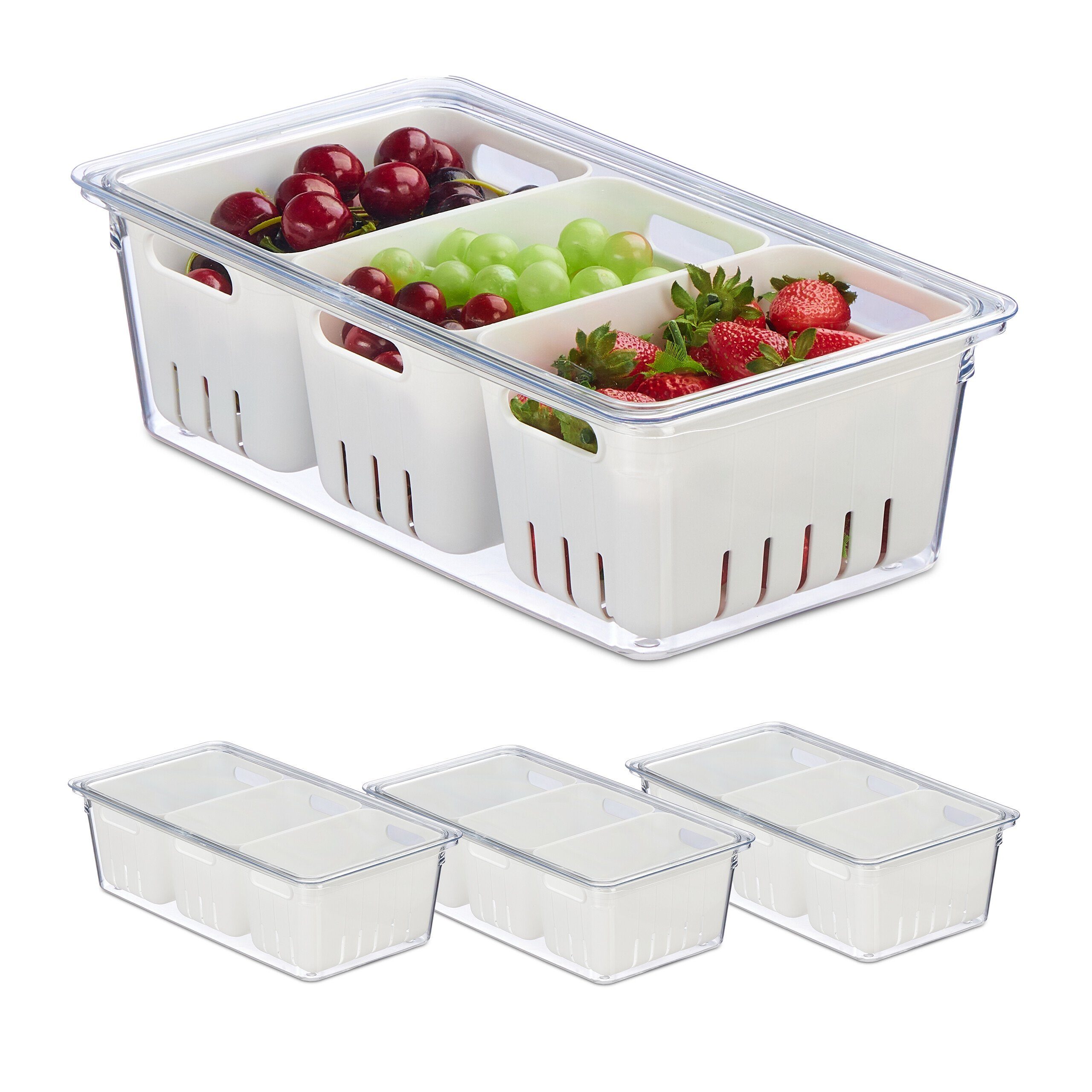 relaxdays Frischhaltedose Kühlschrank Organizer 4er Set, Kunststoff