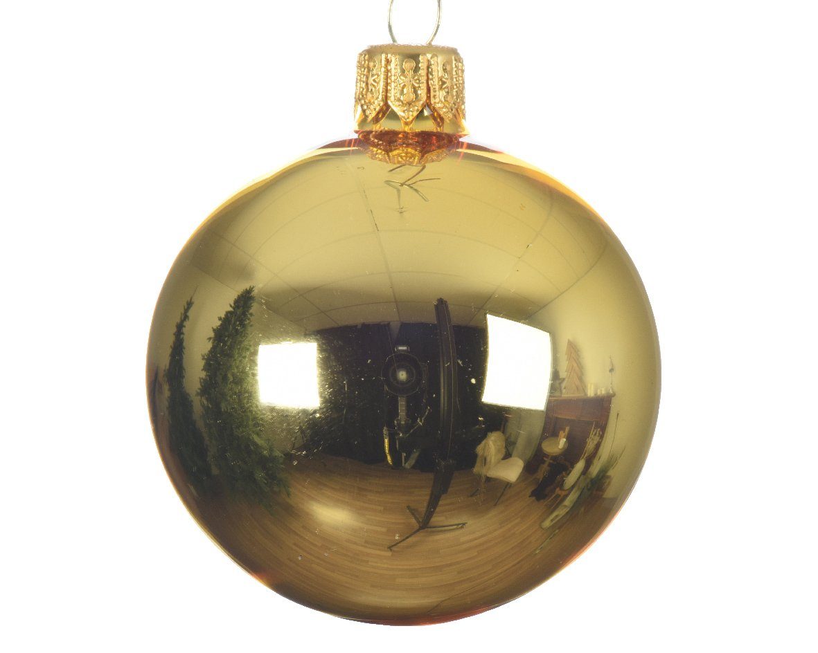 season decorations Weihnachtsbaumkugel, 6cm Decoris Box Glas mundgeblasen Weihnachtskugeln 6er Hellgold - glänzend
