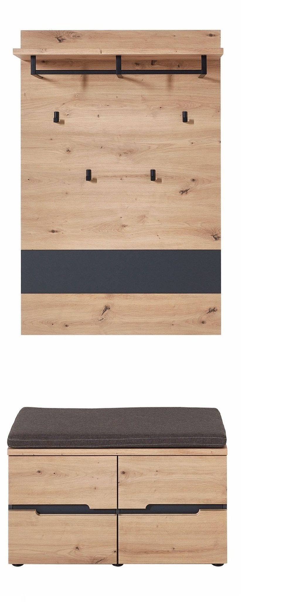 freiraum Garderoben-Set Memphis, (2-teilig) Artisan Eiche Dekor / graphit - 145x192x38 (BxHxT)