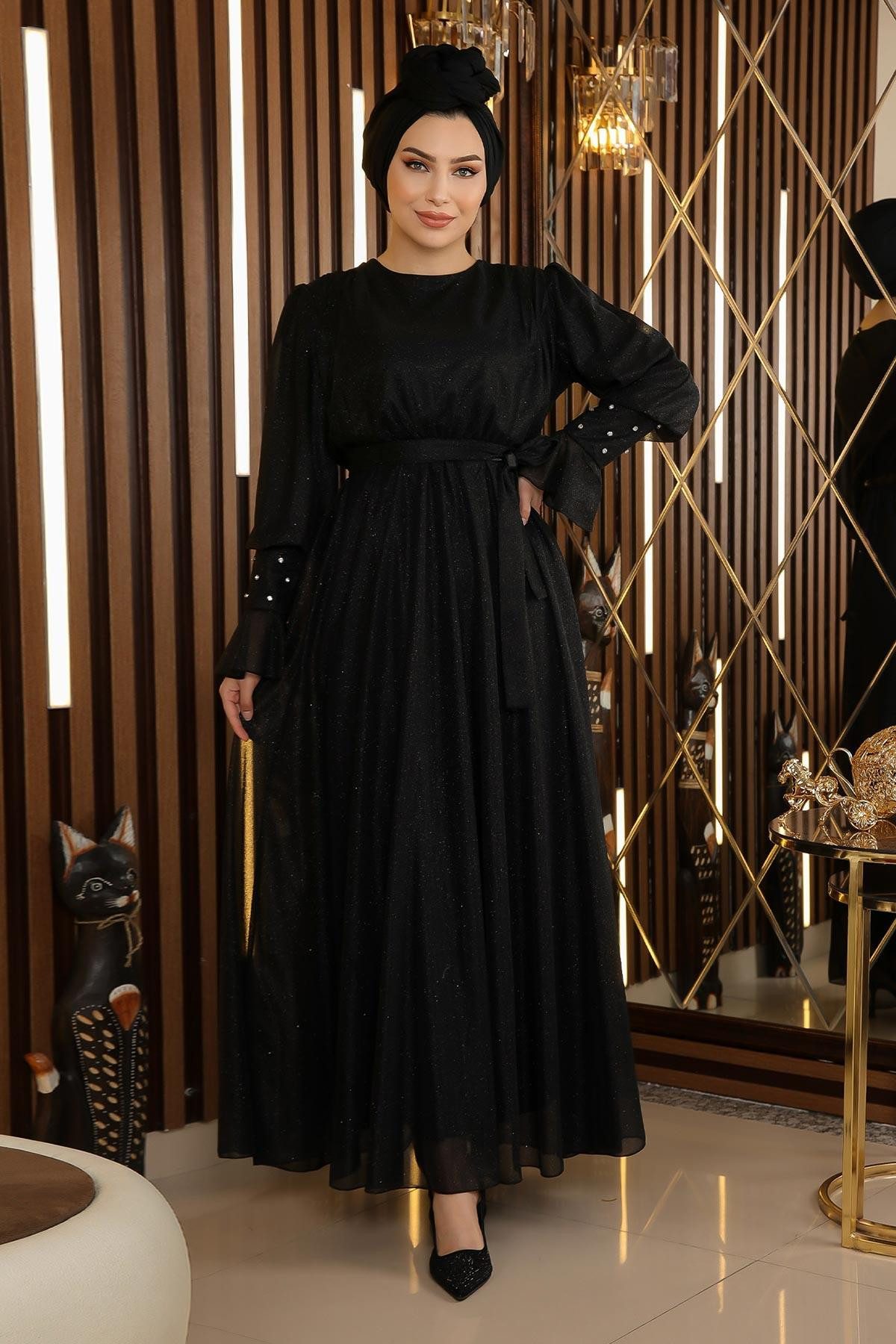 MODAMİHRAM Midikleid ElbiseStein Detail Glitzer Chiffon Abendkleid günstig online kaufen