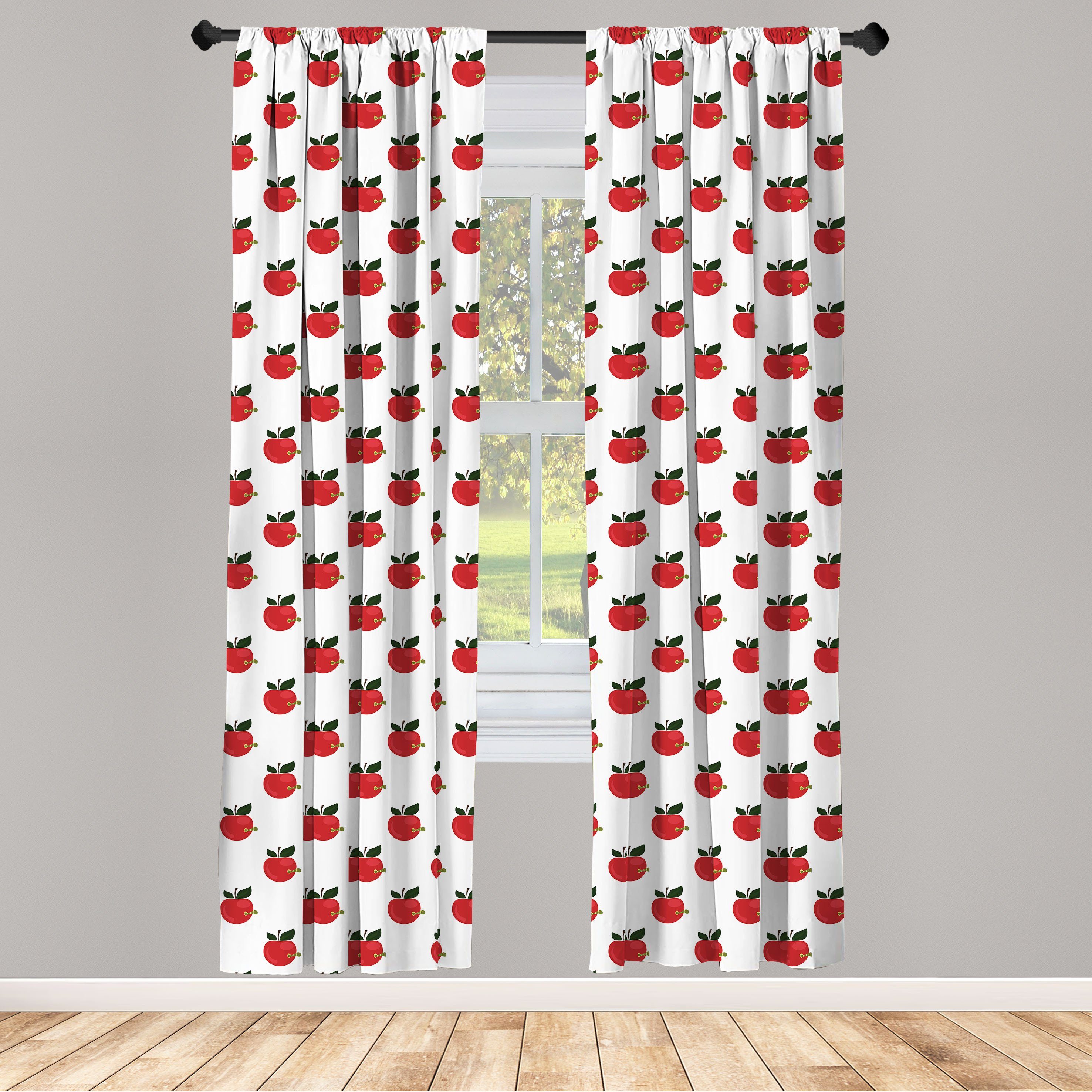 Gardine Vorhang für Wohnzimmer Schlafzimmer Dekor, Abakuhaus, Microfaser, Apfel Comic Äpfel Worms