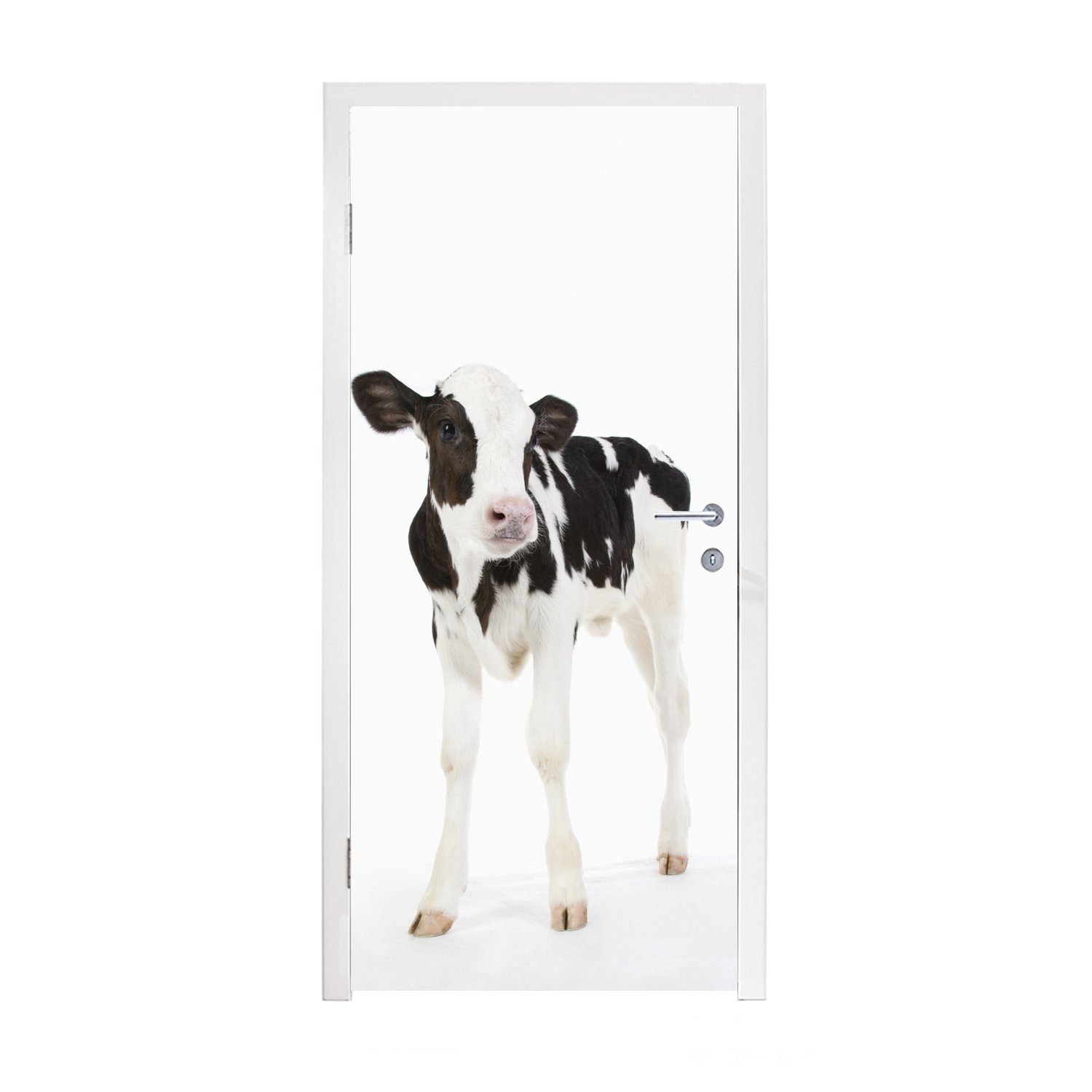 MuchoWow Türtapete Kuh - Kalb - Weiß - Tiere, Matt, bedruckt, (1 St), Fototapete für Tür, Türaufkleber, 75x205 cm