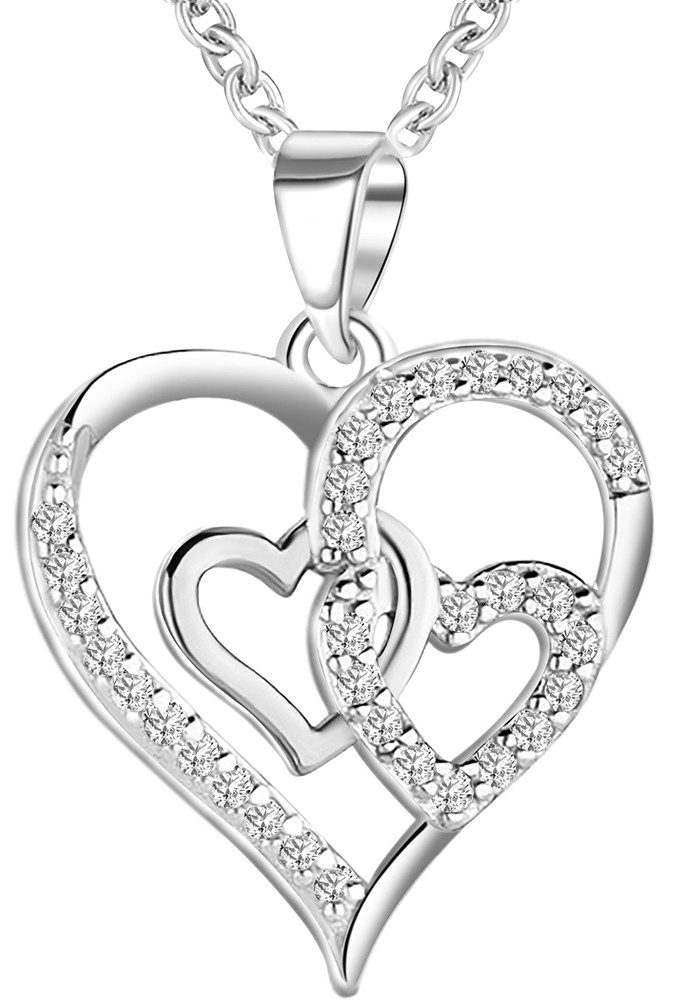 Limana Herzkette verbundene Herzen Damen Halskette mit Anhänger 925 Silber Zirkonia (Freundin Frauen Geschenk, Schmuck inkl. Dose), Geburtstag Jahrestag Hochzeitstag Weihnachten Muttertag Valentinstag