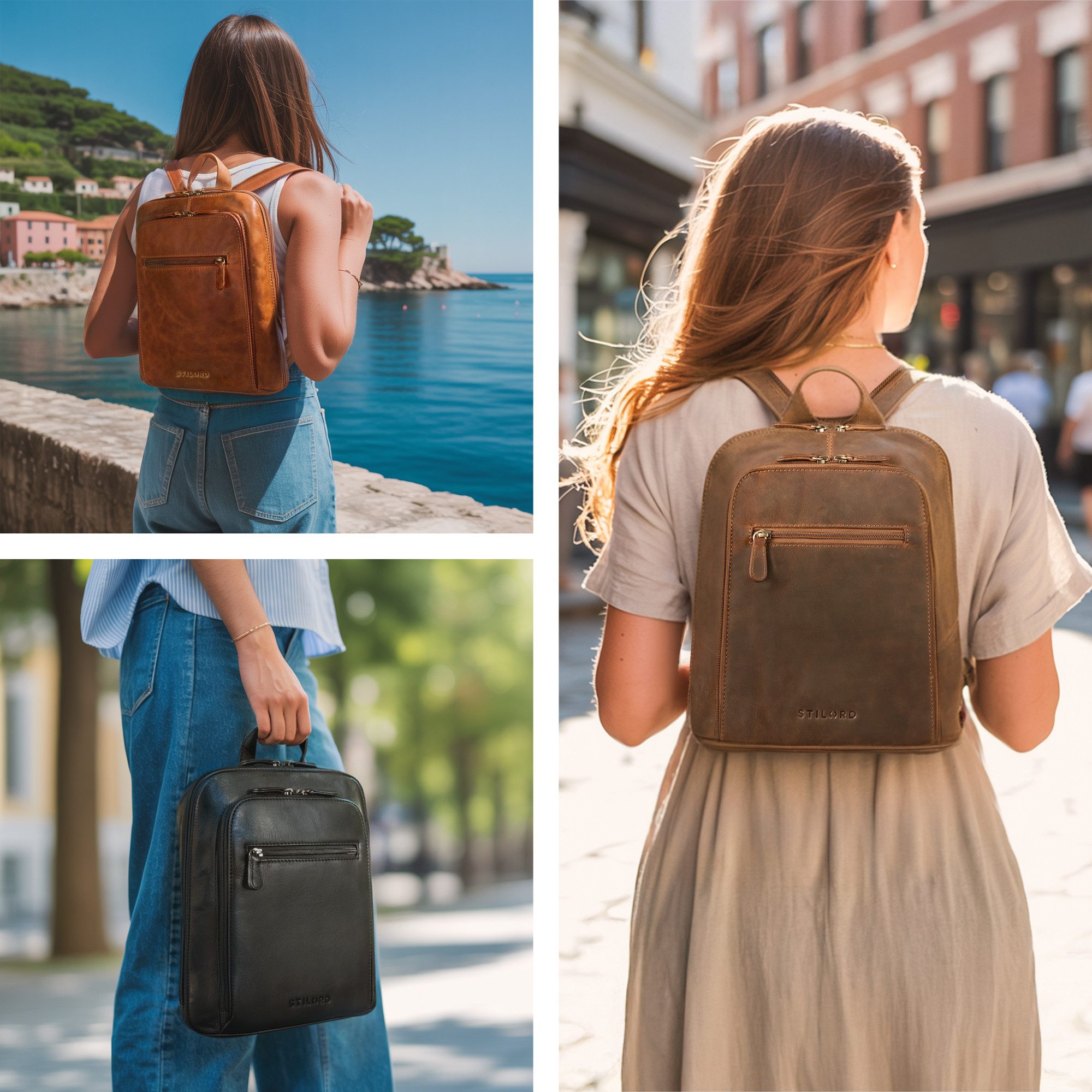 STILORD Cityrucksack "Millie" Kleiner Echtleder City Rucksack für Damen, Lederrucksack mit Reißverschluss, Schnallen & Anti Diebstahl Fach