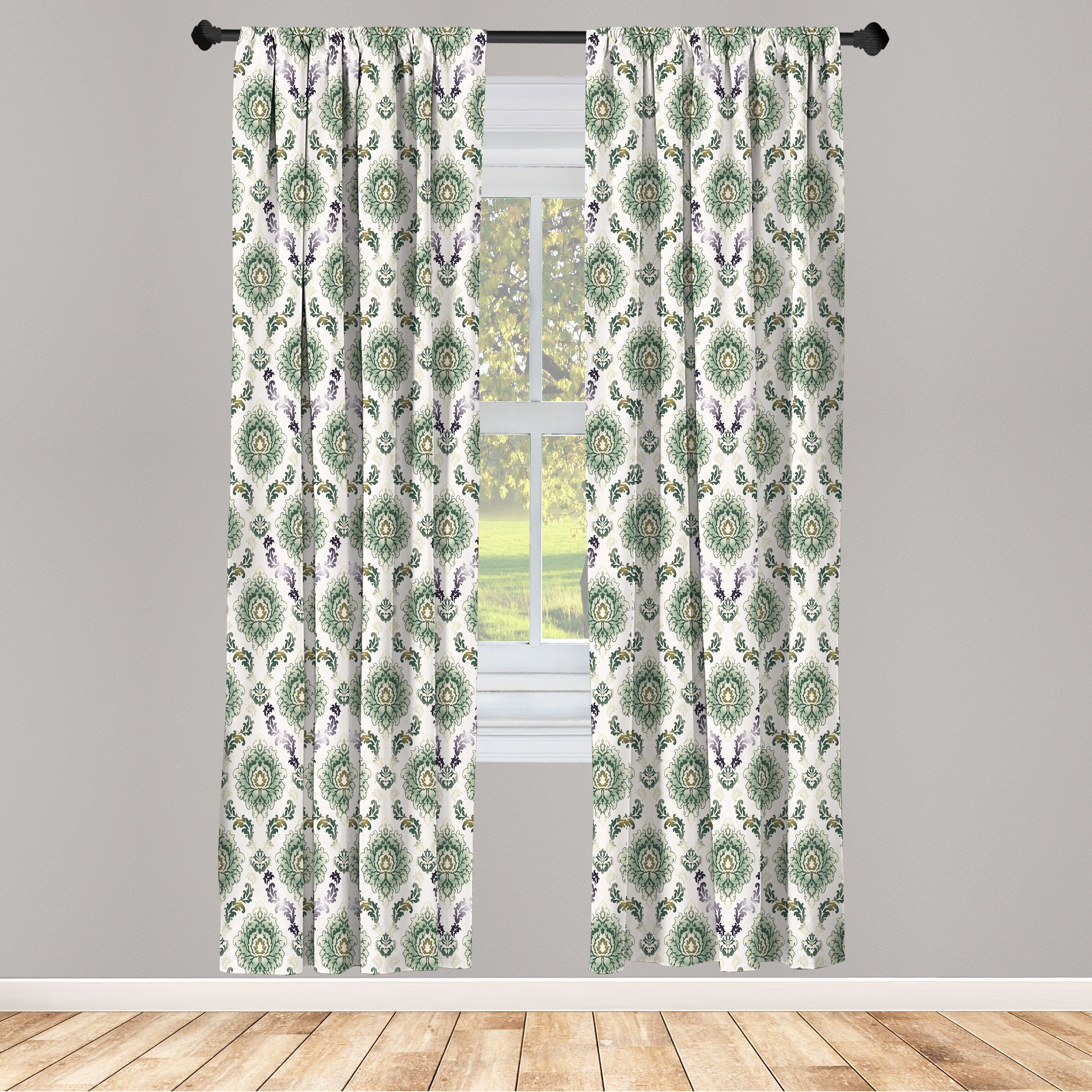 Gardine Vorhang für Wohnzimmer Schlafzimmer Dekor, Abakuhaus, Microfaser, Klassische Kunst Orient-Damast-Muster