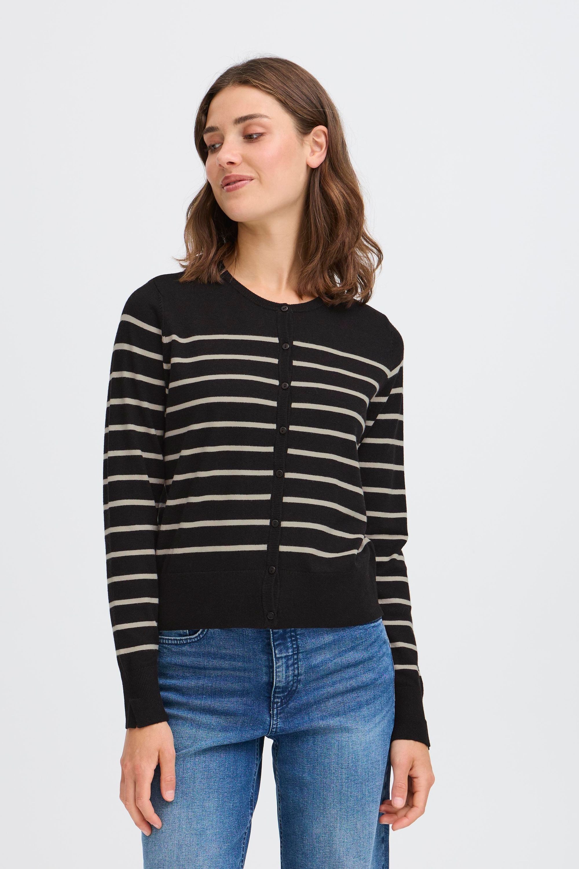 OXMO Strickjacke OXKeana Modischer Feinstrick-Cardigan mit Streifen