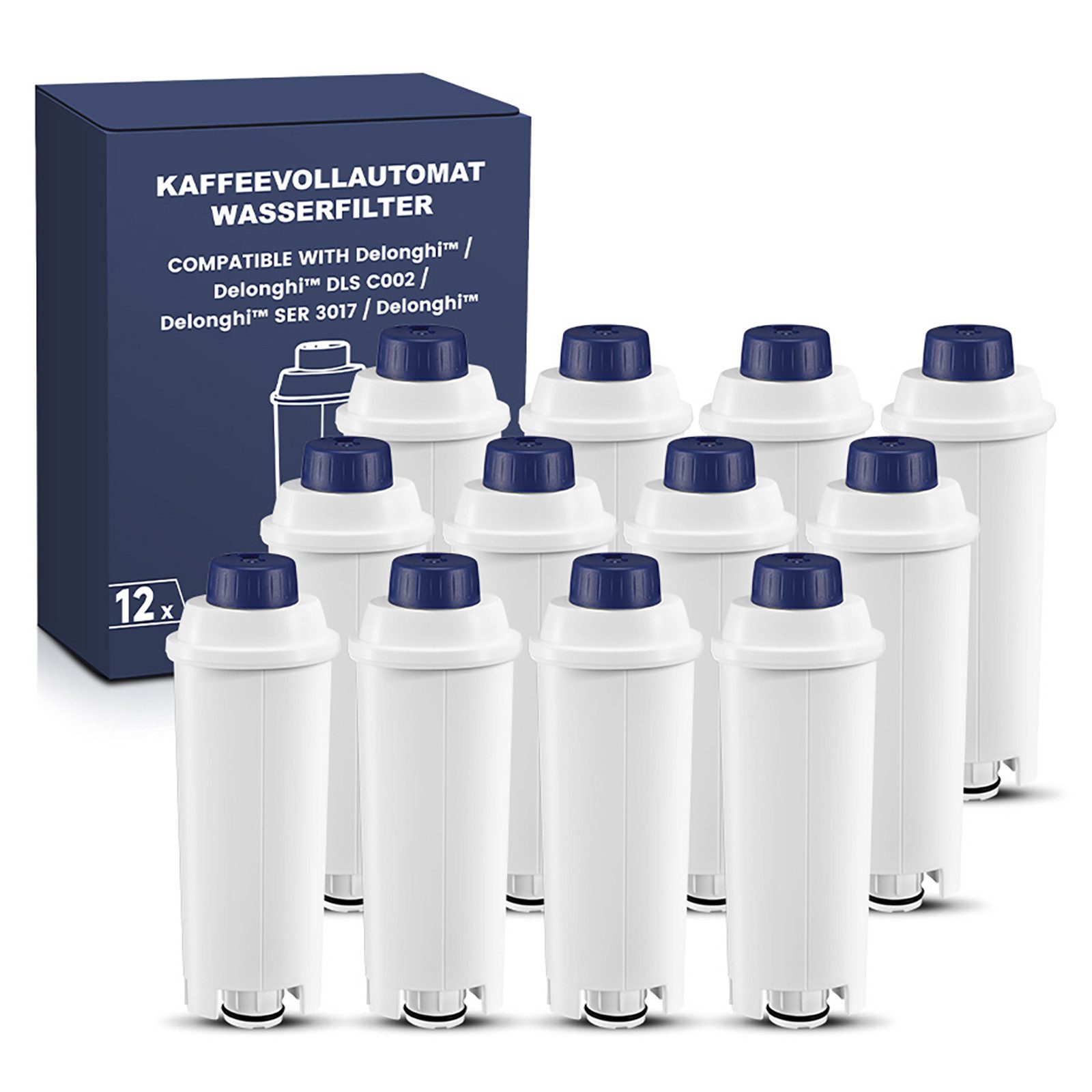 Filswa Wasserfilter 12er Pack einsetzbar statt DeLonghi DLSC002, Zubehör für De'Longhi Kaffeemaschinen der ECAM, ETAM, EPAM, ESAM, BCO, EC-Serie.