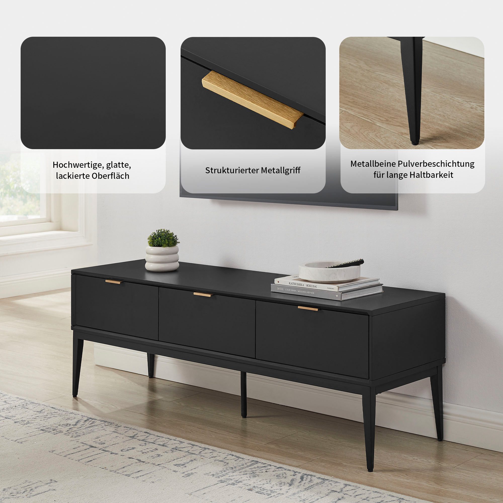 OTTO home TV-Board Lavisha, FSC-zertifiziertes Holz kombiniert Melamin, verchromte Metallgriffen