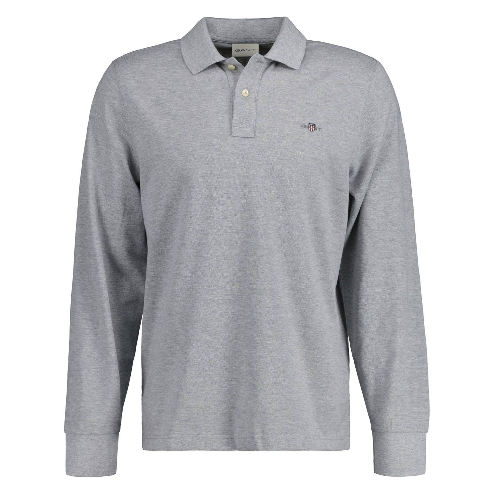 günstiger Verkauf Gant Poloshirt Herren Poloshirt PIQUE REGULAR Grau - LONGSLEEVE SHIELD