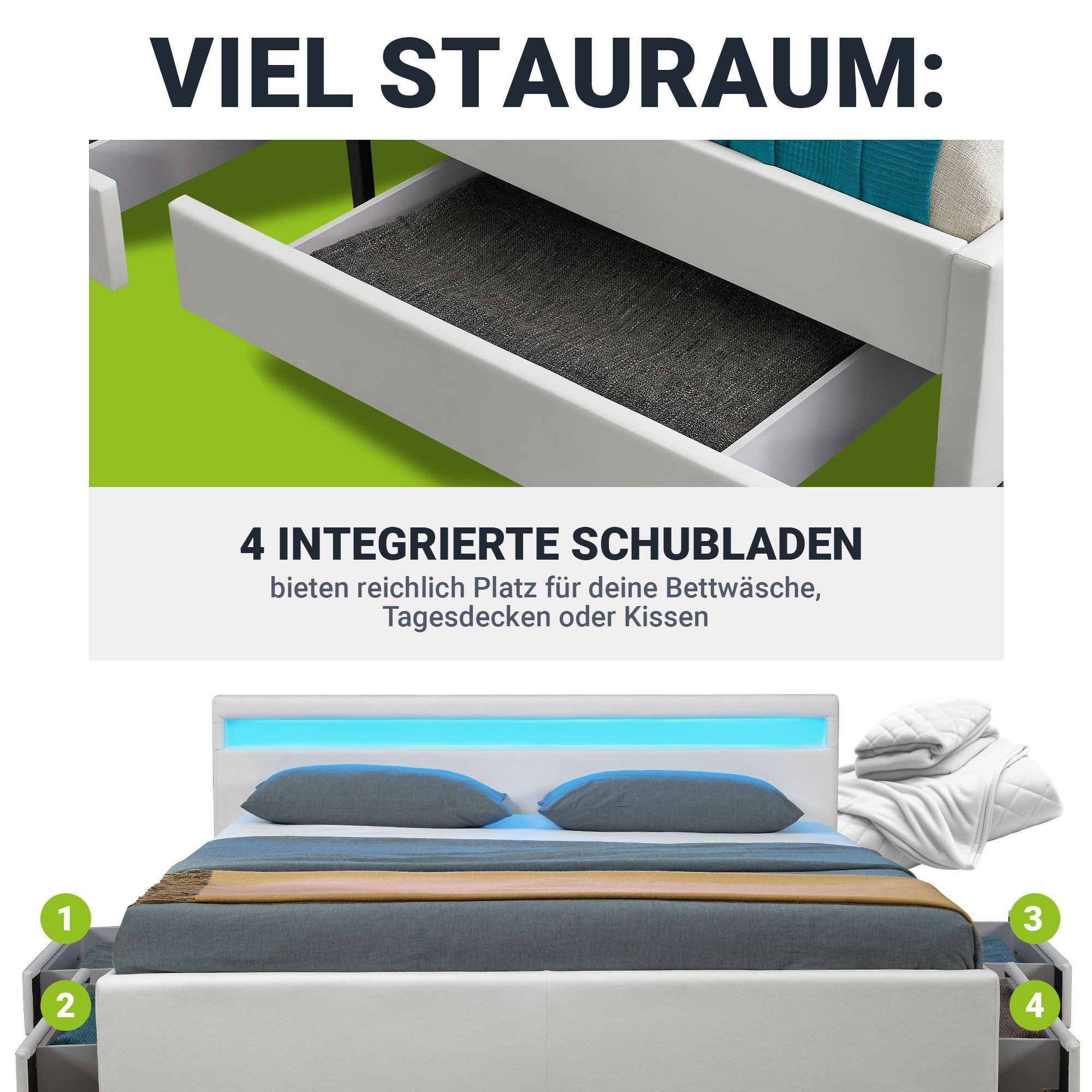 Juskys Polsterbett Lyon mit Matratze, 140x200 cm, ausziehbare Bettkästen, L günstig online kaufen