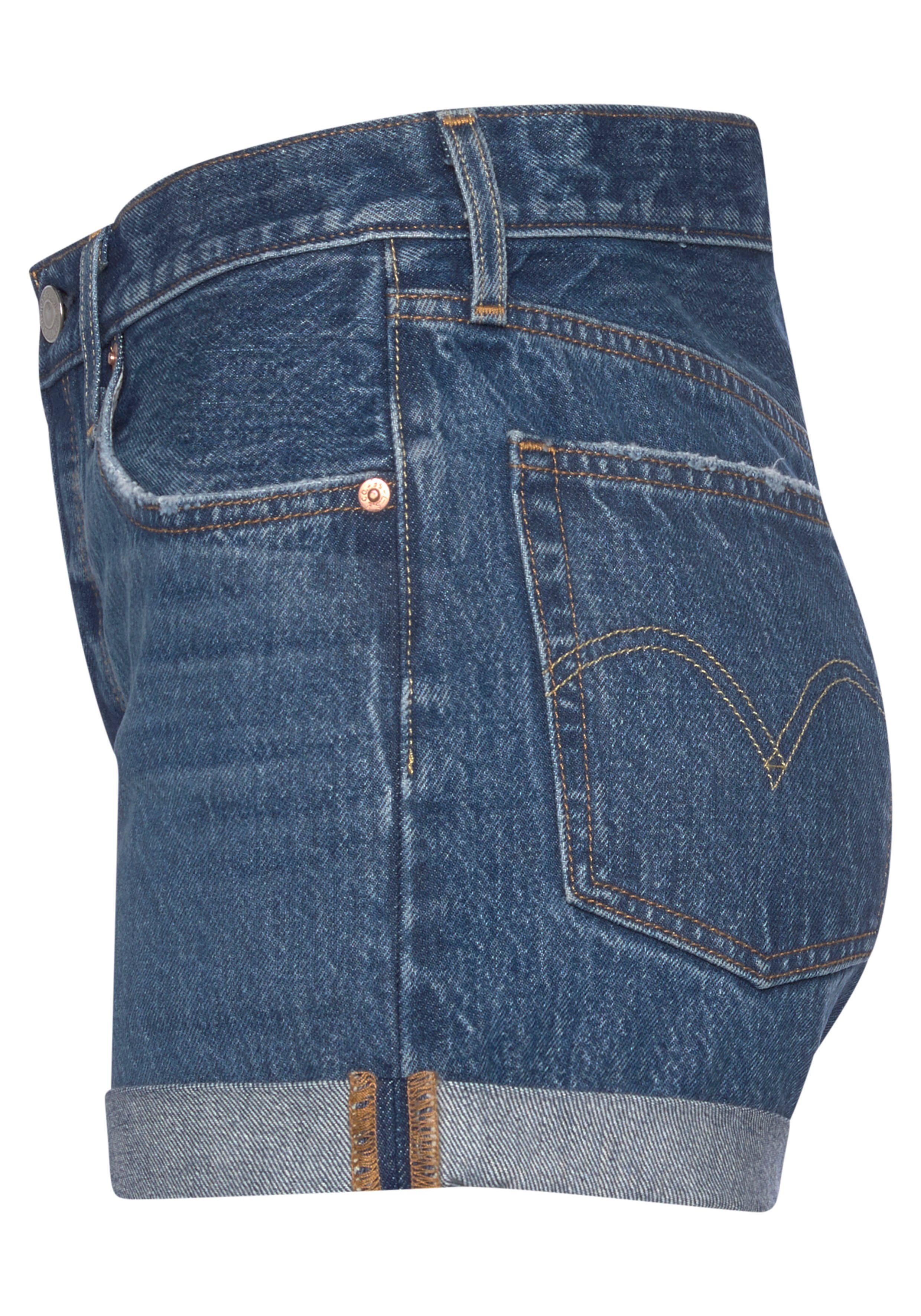 und Knopfverschluss Saum Levi's® Long krempelbarem Jeansshorts Mit 501 used-blue Short