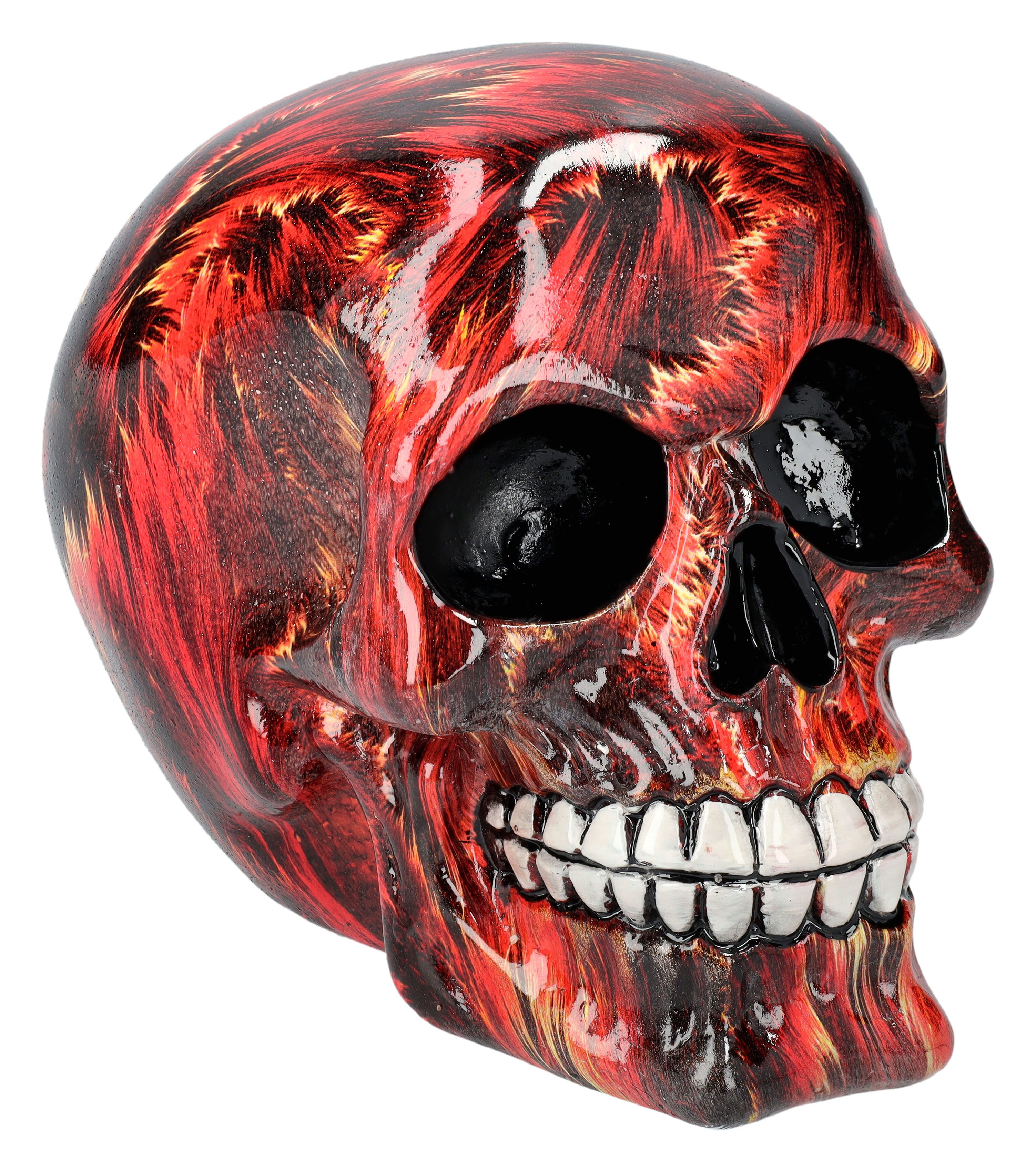 Figuren Shop GmbH Dekofigur Totenkopf Figur - Hellfire - Totenschädel Gothic Deko Dekoschädel
