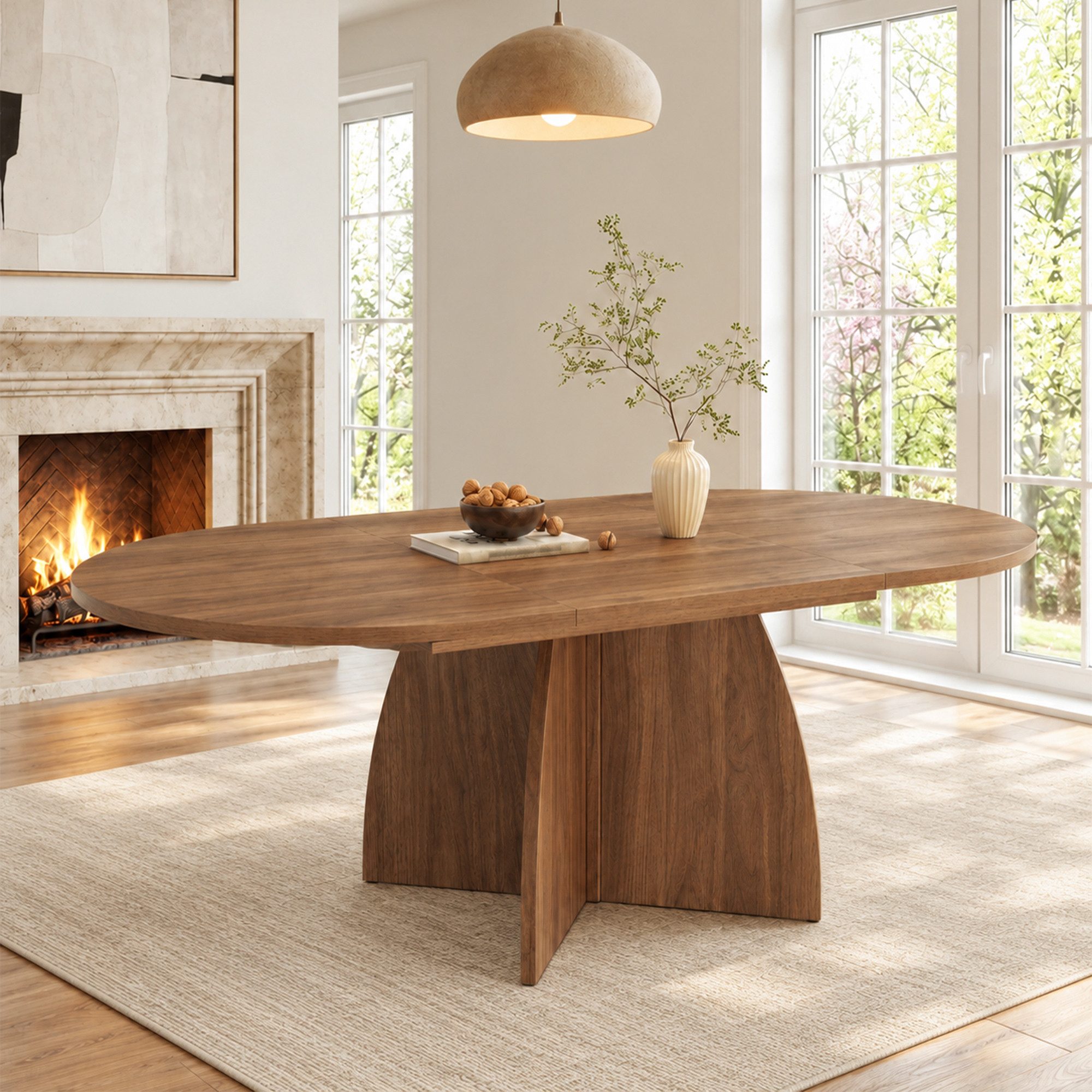 Celya Esstisch Ausziehbarer 120/180×90 cm, mit abgerundeten Ecken, für 6–8 Personen (18mm dickere Tischplatte, im einfachen Stil)