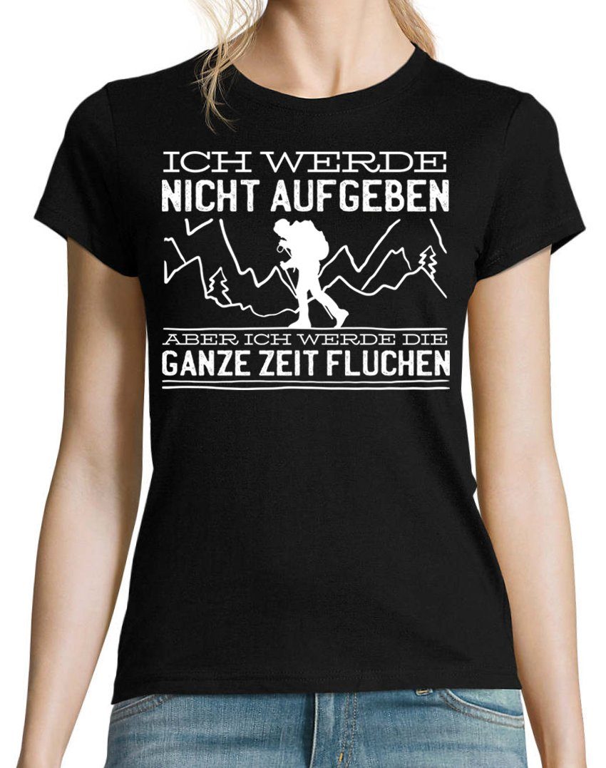 Frontprint Nicht trendigem Wandern Youth mit Aufgeben T-Shirt Schwarz Designz Damen T-Shirt