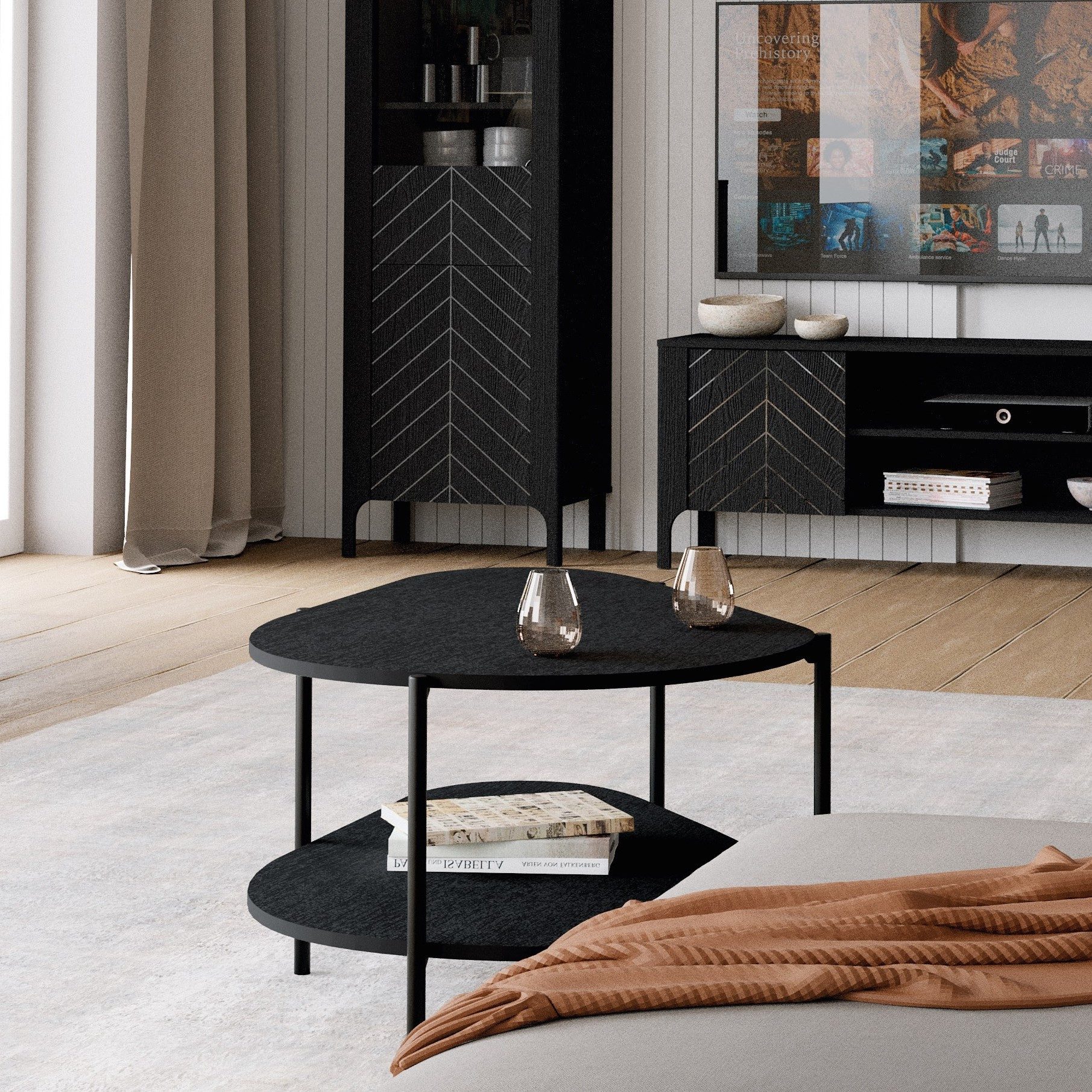 Masseno Couchtisch ALICANTE 90 cm Kaffeetisch Schwarz
