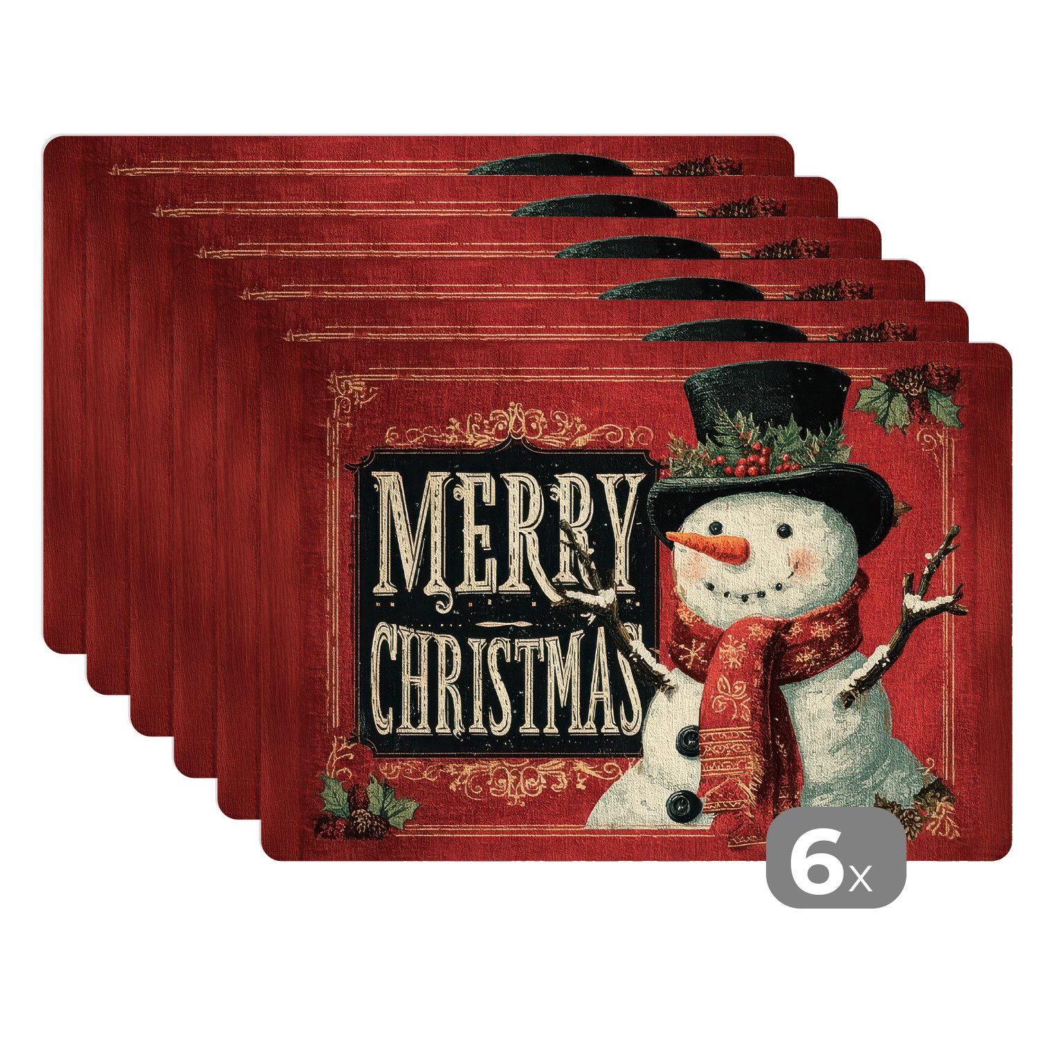 MuchoWow Platzset Klassisch - Weihnachtsgruß - Schneemann - Rot, (6-St), Pl günstig online kaufen