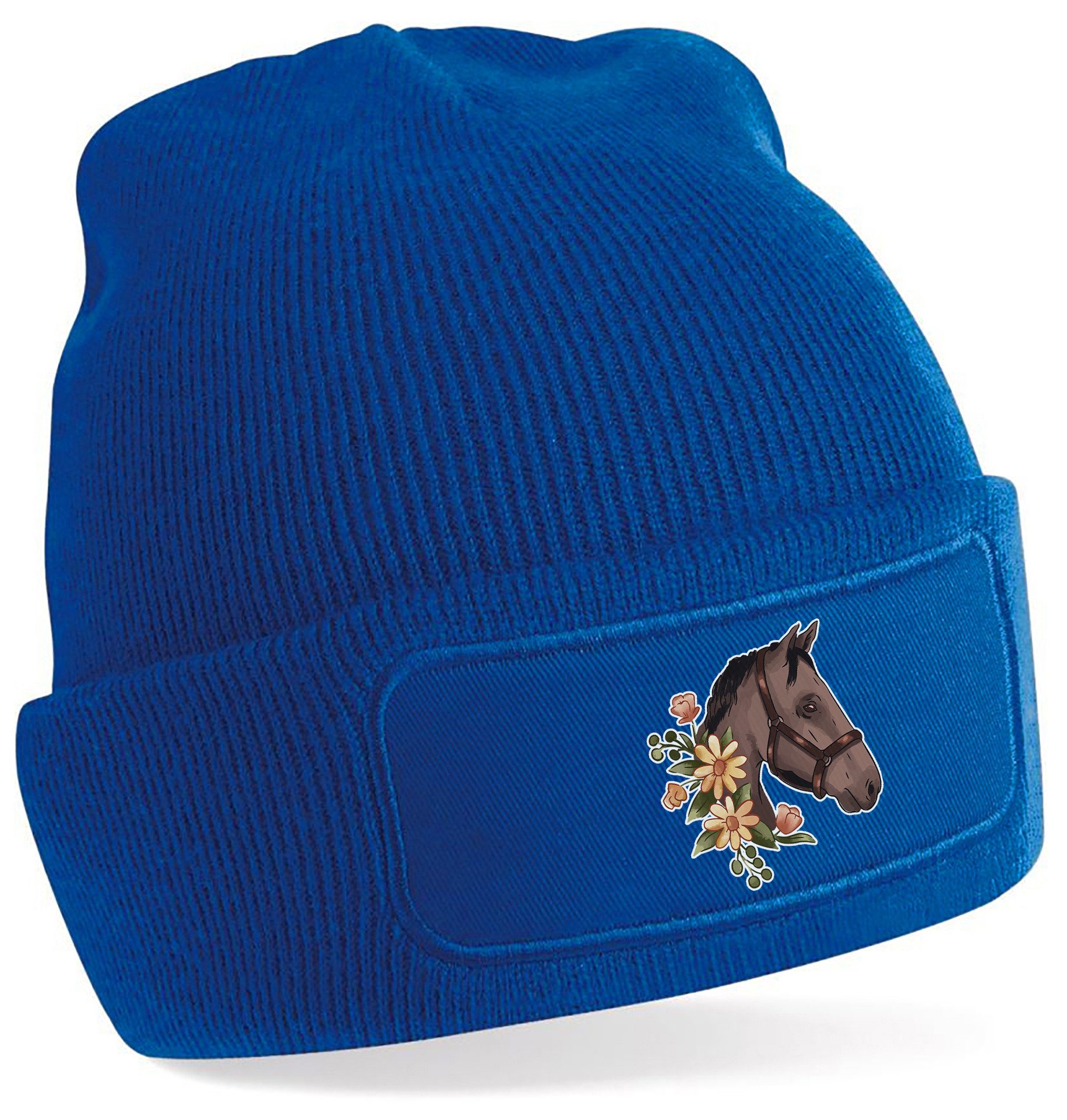 MyDesign24 Strickmütze für kalte Tage - Beanie mit Umschlag und Pferdekopf Print Coole Pferde Mütze Wintermütze i180