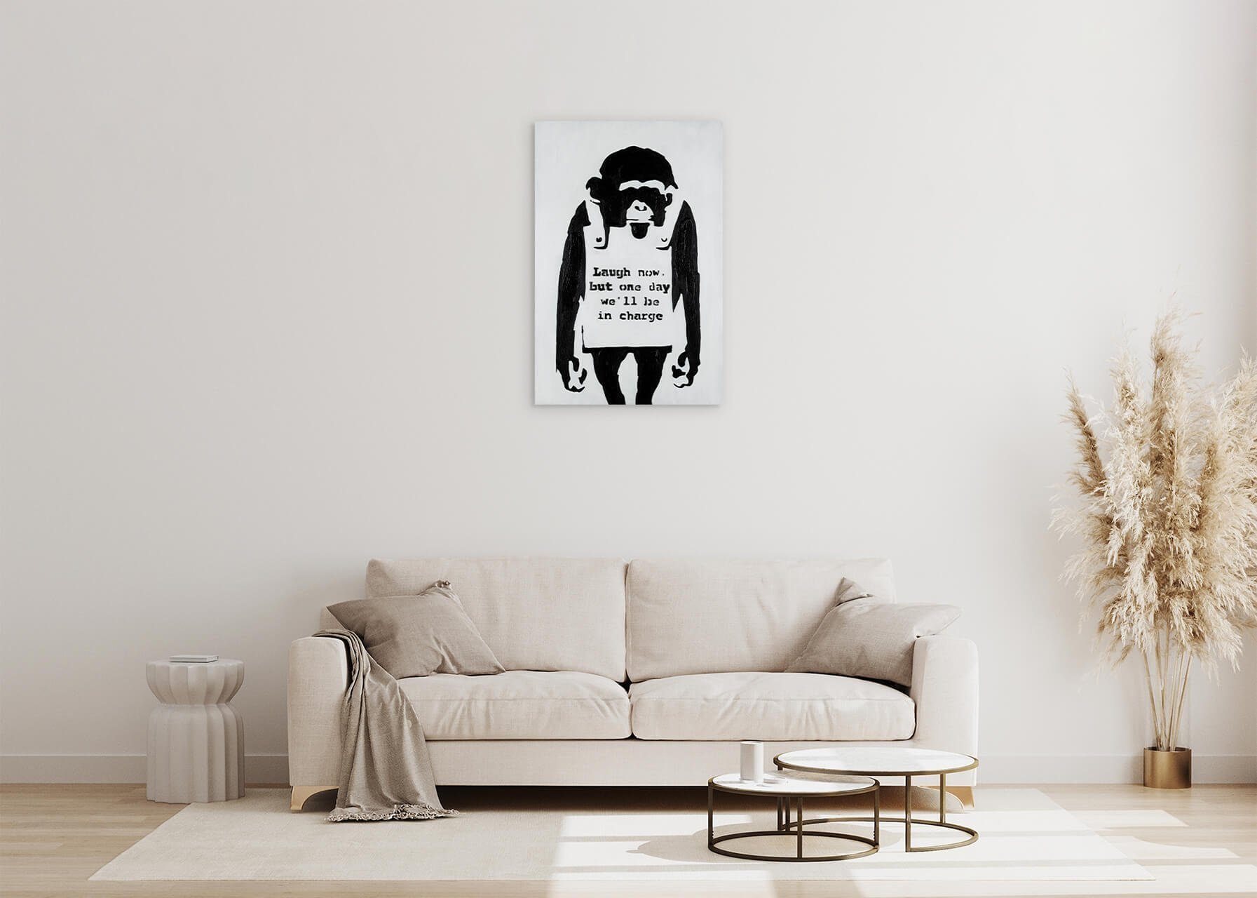 Banksy's 60x90 100% Leinwandbild Gemälde Laugh cm, HANDGEMALT Wohnzimmer Wandbild KUNSTLOFT now