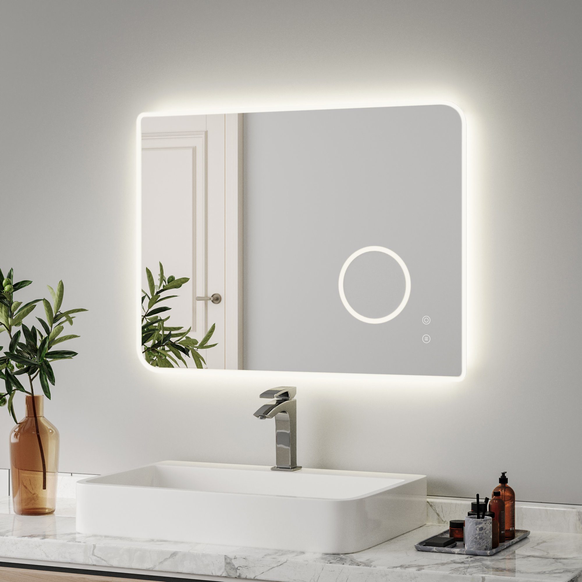 Meerveil Badspiegel Badezimmerspiegel, mit LED Schalter, 80x60 Antibeschlage, cm Touch Beleuchtung