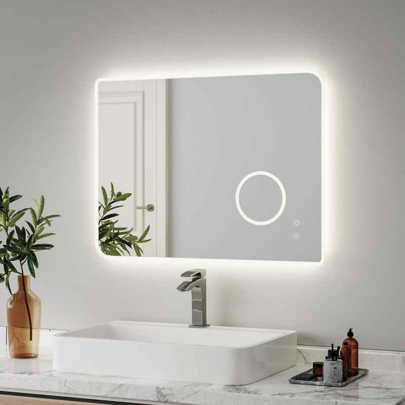 Meerveil Badspiegel Badezimmerspiegel, mit LED Beleuchtung, Touch Schalter, Antibeschlage, 80x60 cm