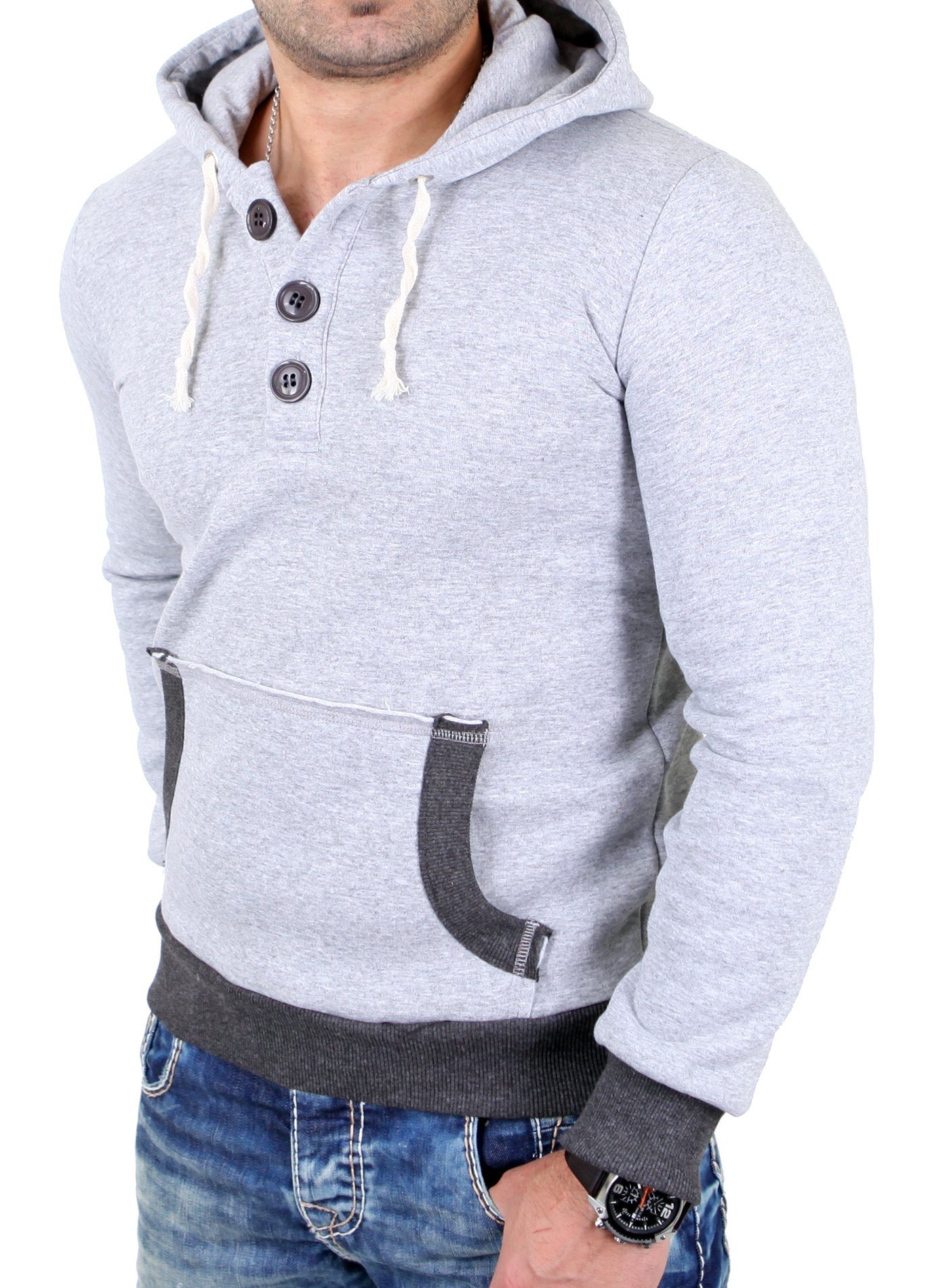 Pullover Sweatshirt Sweatshirt Hoodie Kapuzen RS-1102 Two-Tone Reslad Kontrast grau-anthrazit (1-tlg) Kapuzenpullover Reslad Hoodie Herren