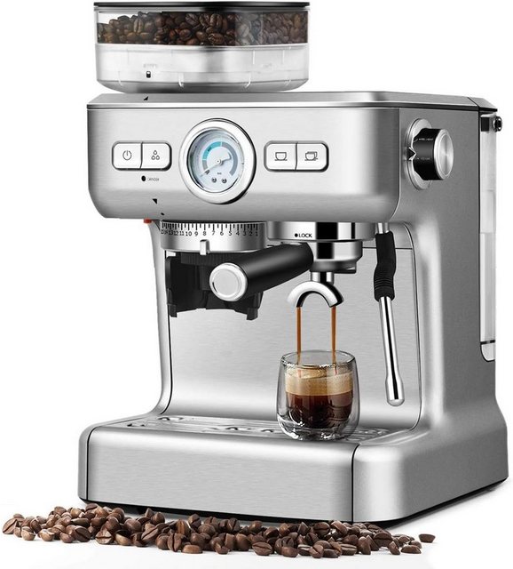 KOMFOTTEU Espressomaschine, mit 30-stufig Einstellbarer Feinheit, 1360 W, 2 L Wassertank