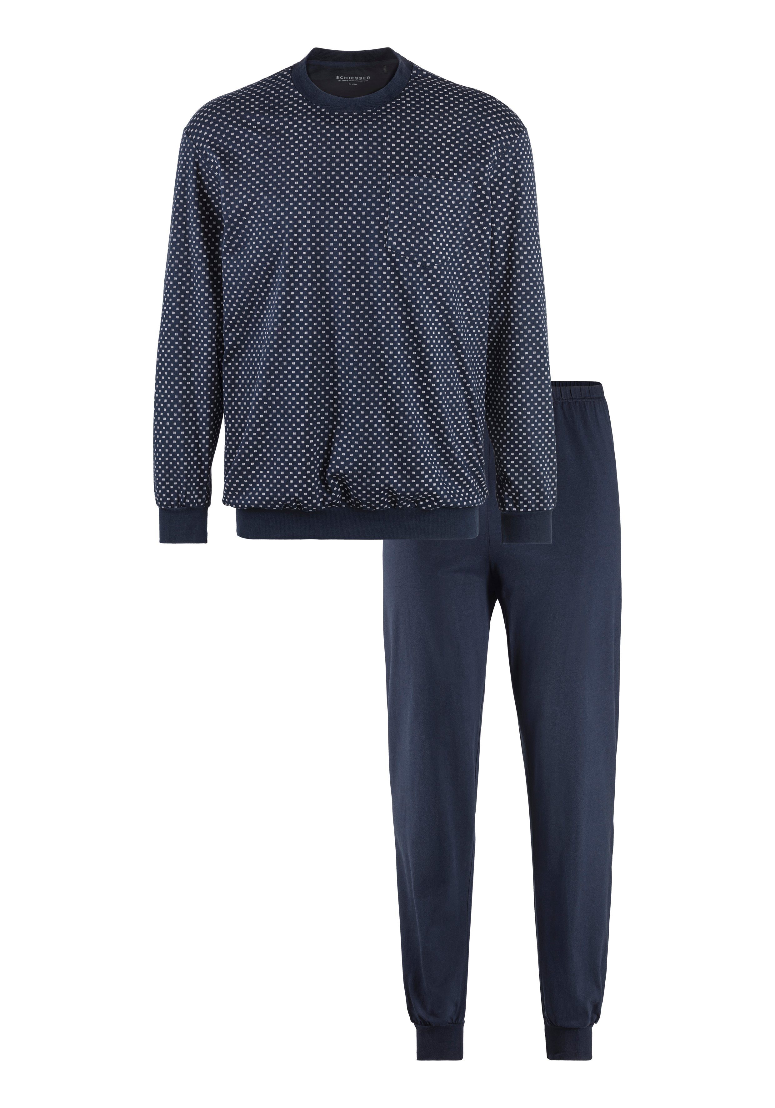dunkelblau (2 1 Stück) Schiesser Pyjama mit Brusttasche tlg.,