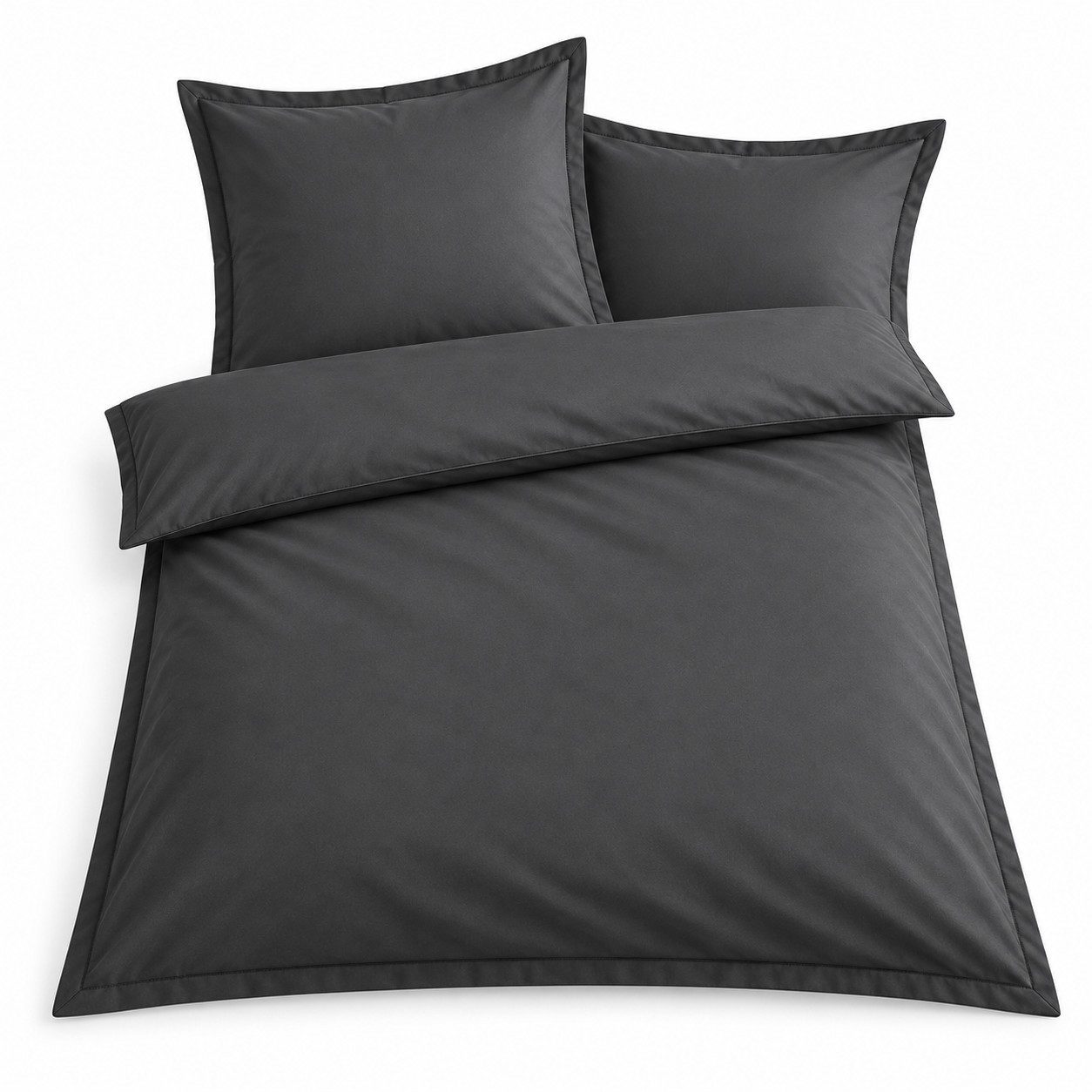 Optidream Bettwäsche Baumwoll-Set mit Stehsaum, 135x200 + 80x80 cm, Anthrazit, Baumwolle, 2 teilig, 100% Baumwolle, weiche Musselin-Struktur, pflegeleicht