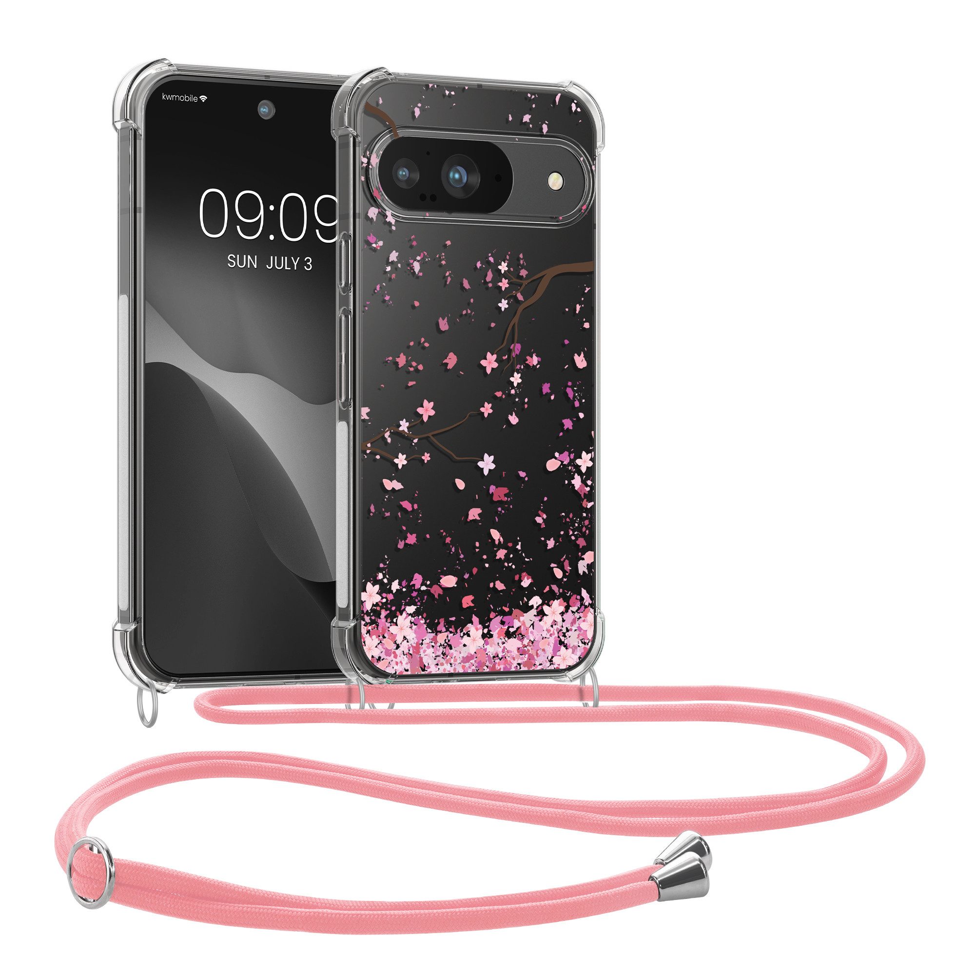 kwmobile Etui Hülle für Google Pixel 9 / Pixel 9 Pro, Silikon Handyhülle mit Kette - Handykette Handyband