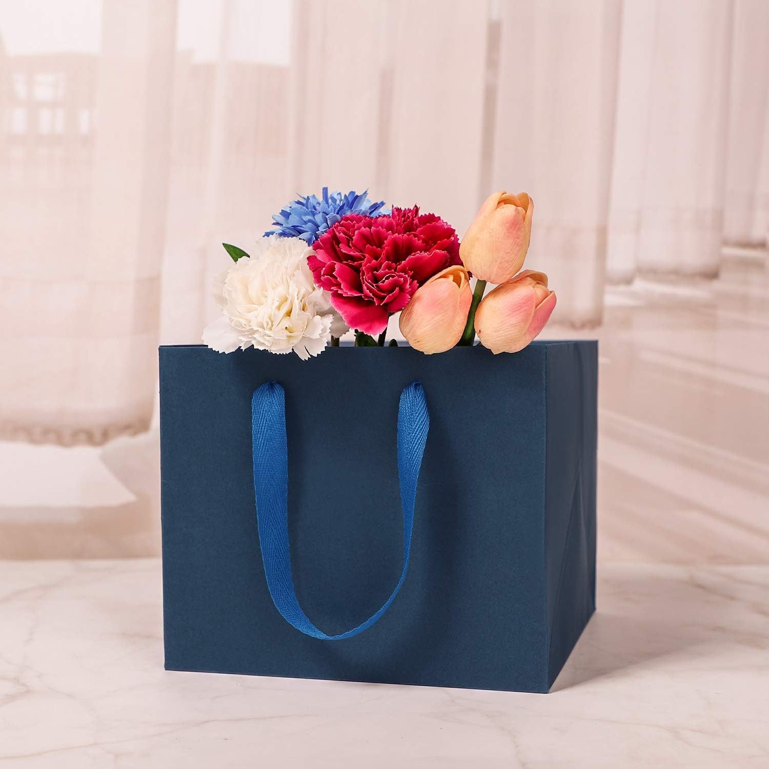 Geschenkbox Geschenktüten 5er Set Viereckig Papiertüte Kartenpapier Karton Blau