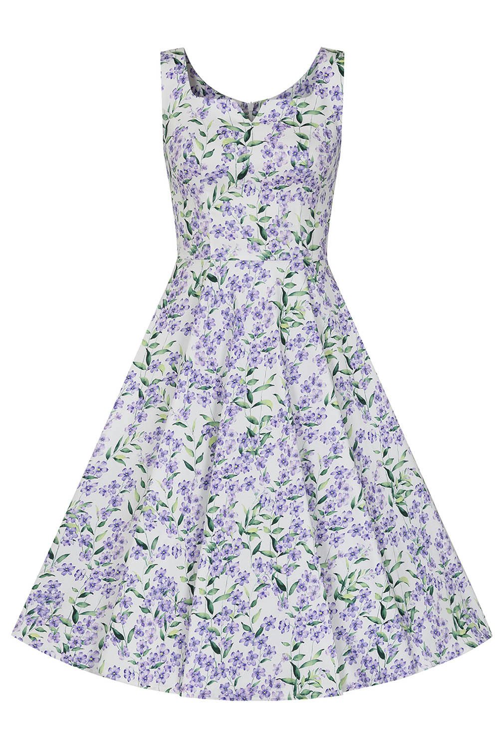 Hearts & Roses London A-Linien-Kleid Lilac Meadow Floral Blumen Vintage Retro 50er