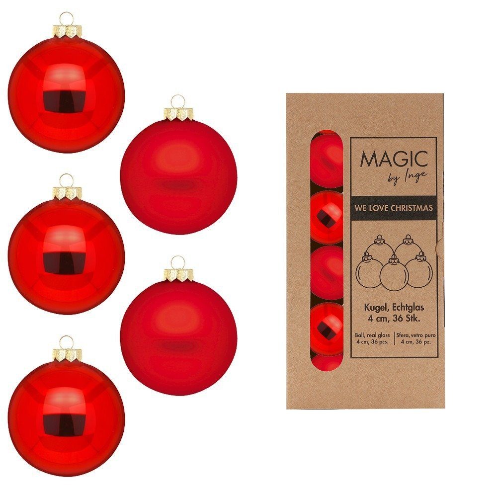 MAGIC by Inge Weihnachtsbaumkugel, Weihnachtskugeln Glas Merry - 36 Stück 4cm Red