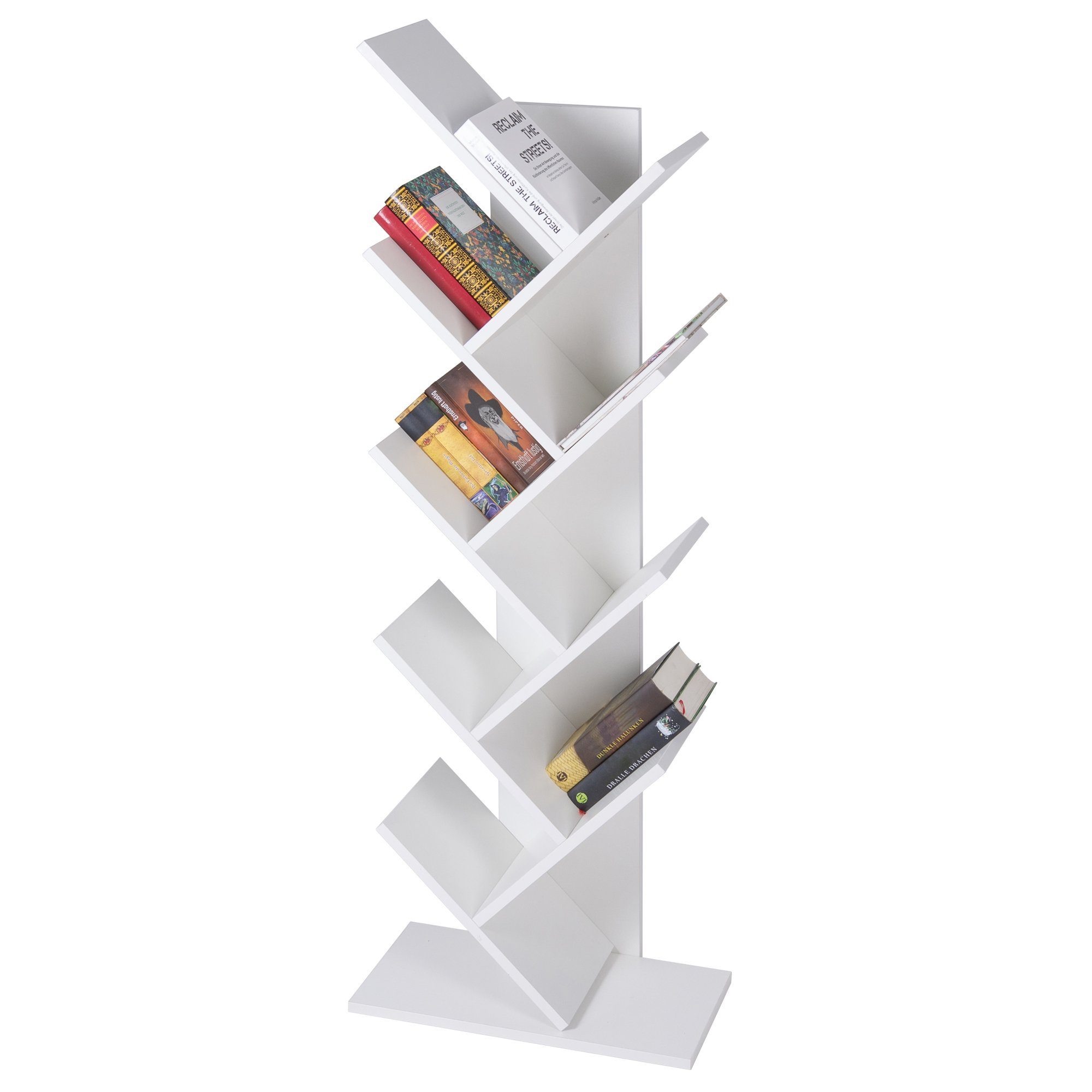 ML-DESIGN Regal Bücherregal Bodenstehendes Regal Aktenregal Aufbewahrungregal, 9 Ebenen Baumform 50x25x140cm Weiß Holz | Regale