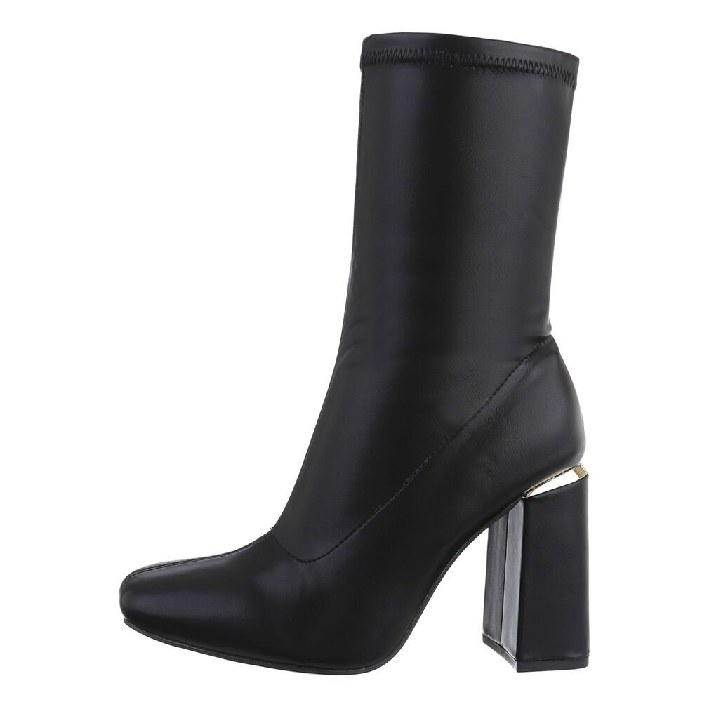 Ital-Design Damen Abendschuhe Freizeit Stiefelette Blockabsatz High-Heel Stiefeletten in Schwarz