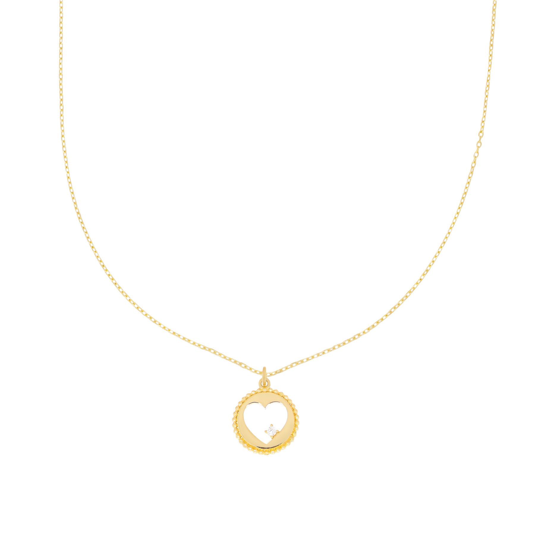 Stella-Jewellery Collier 585er Gelbgold Collierkette mit Herz Anhänger Zirk  (inkl. Etui), 585 Gelbgold 7 Plättchen