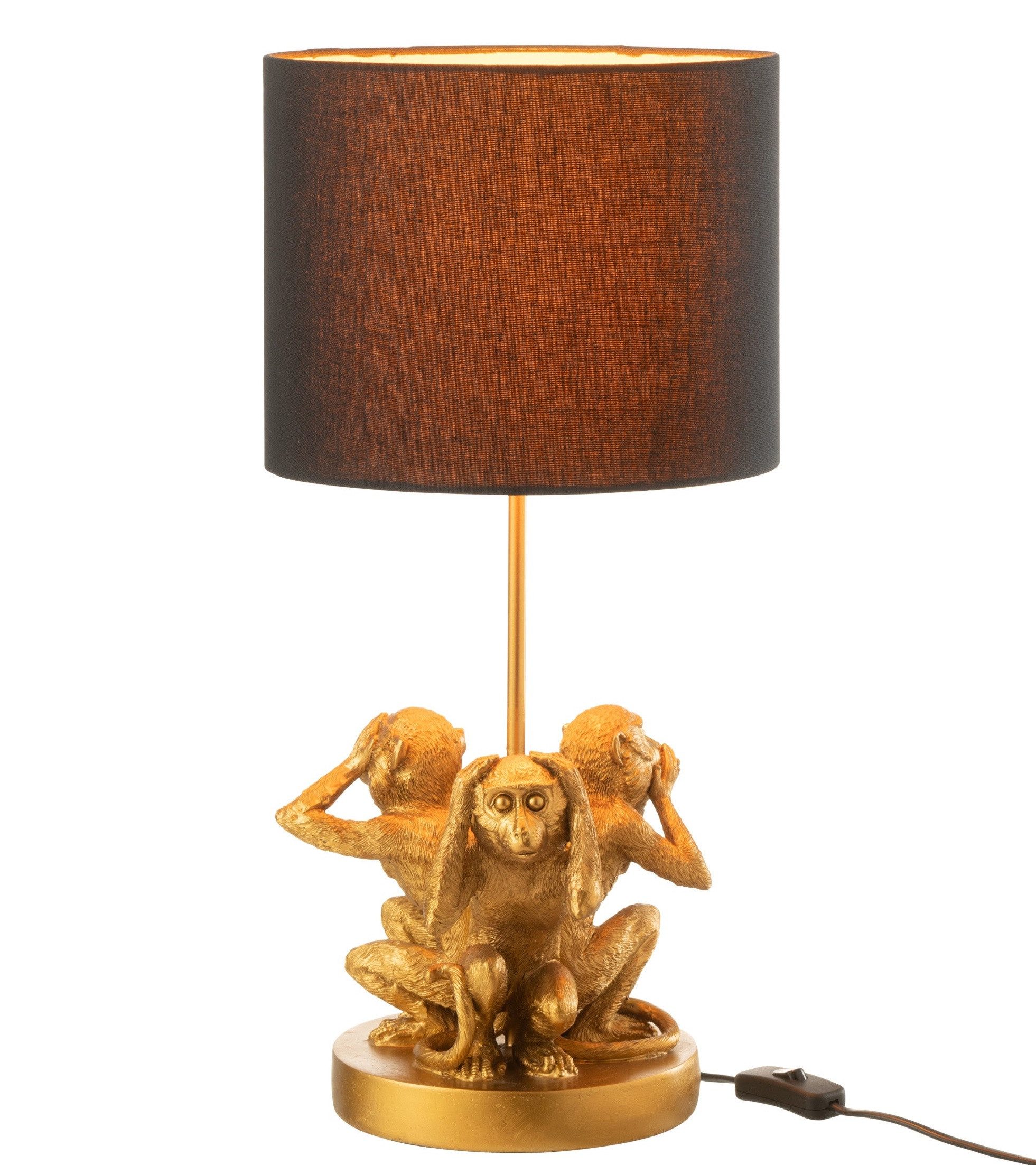 JOLIPA bv Schreibtischlampe Tischlampe 3 AFFEN Poly in Goldfarben Nachttischlampe Höhe 53cm, ohne Leuchtmittel