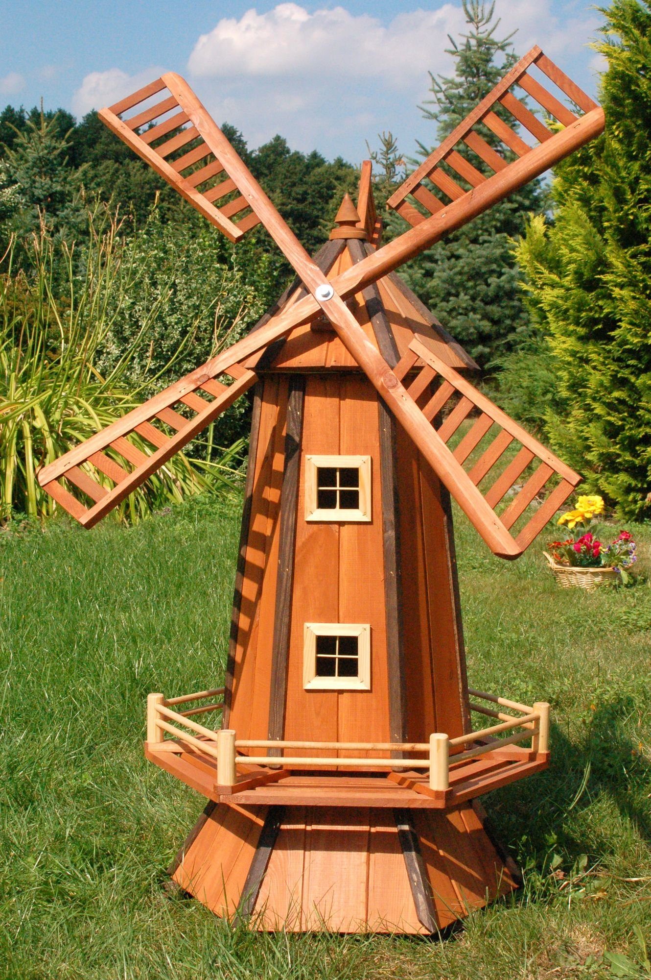 Gartenfigur DSH 1,3m, SHOP DEKO Garten, HANNUSCH Solar imprägn., Windmühle, Holz wahlw. Kugelgelagert, Windmühlen,