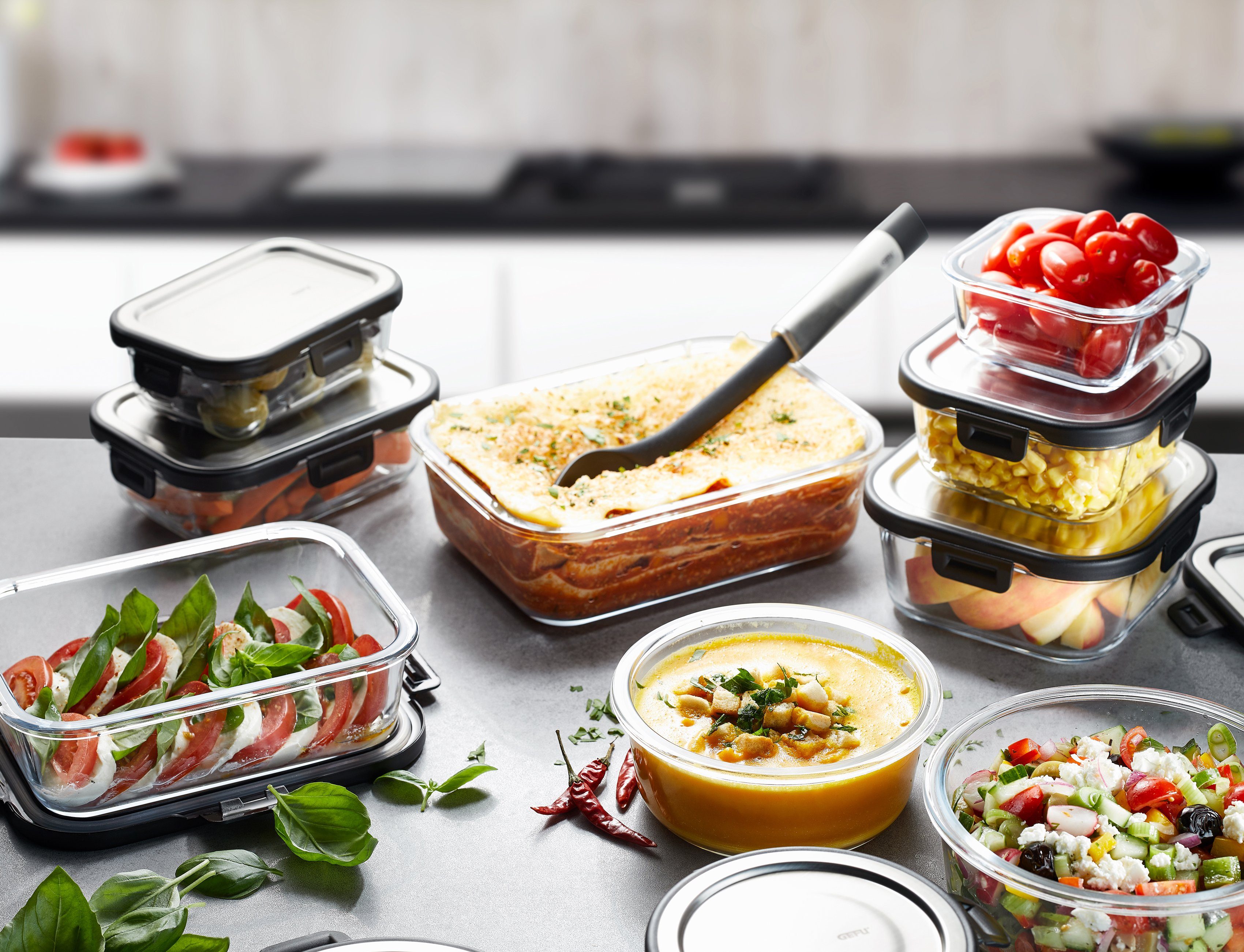 GEFU Lunchbox MILO, Borosilikatglas, Edelstahl, Kunststoff, (1-tlg), gelaserter QR Code zur Vorratskontrolle per App (nur für Android)